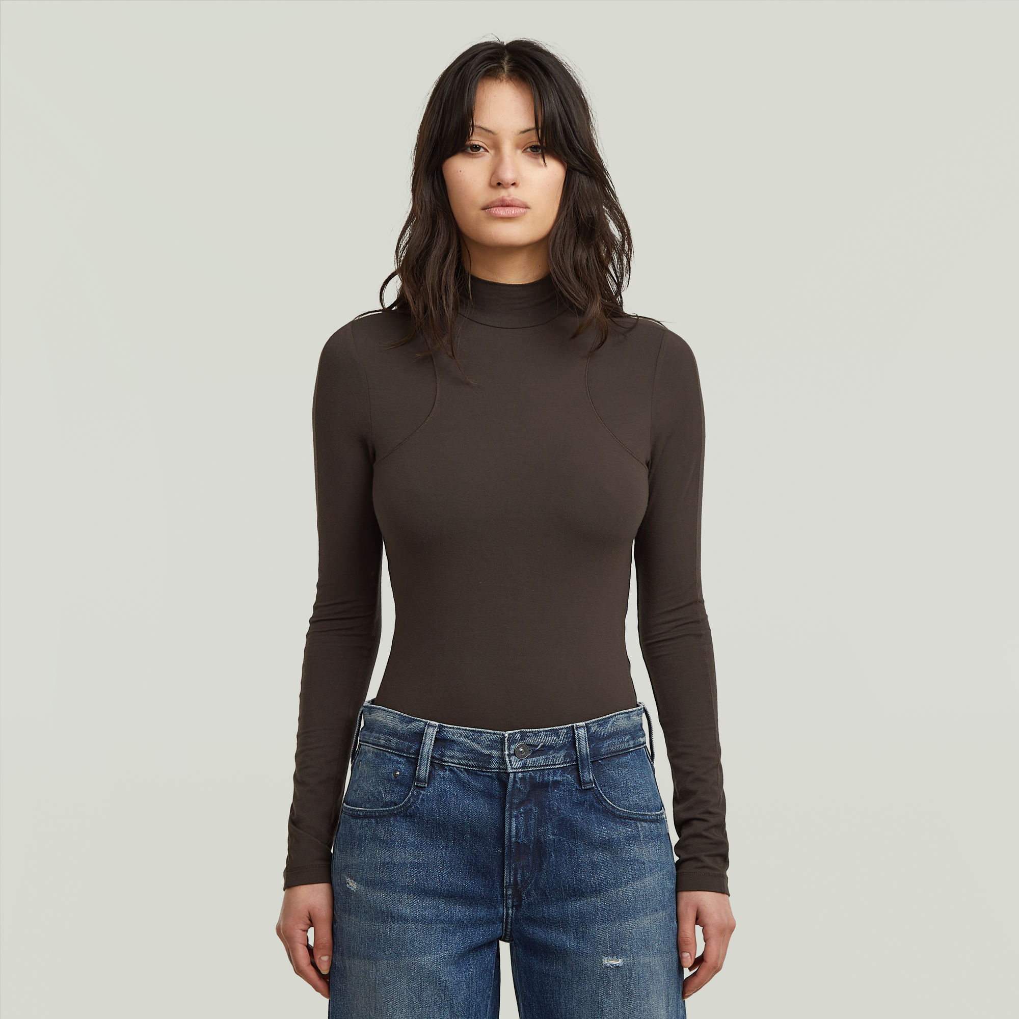 Slim Body Top - Braun - Damen