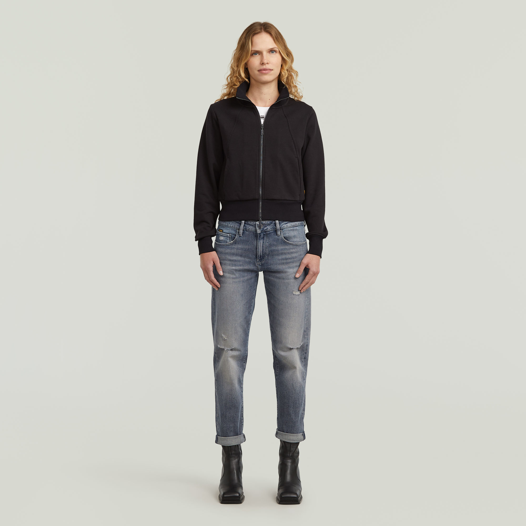 Thumbnail - Biker Slim Sweater-Jacke - Schwarz - Damen