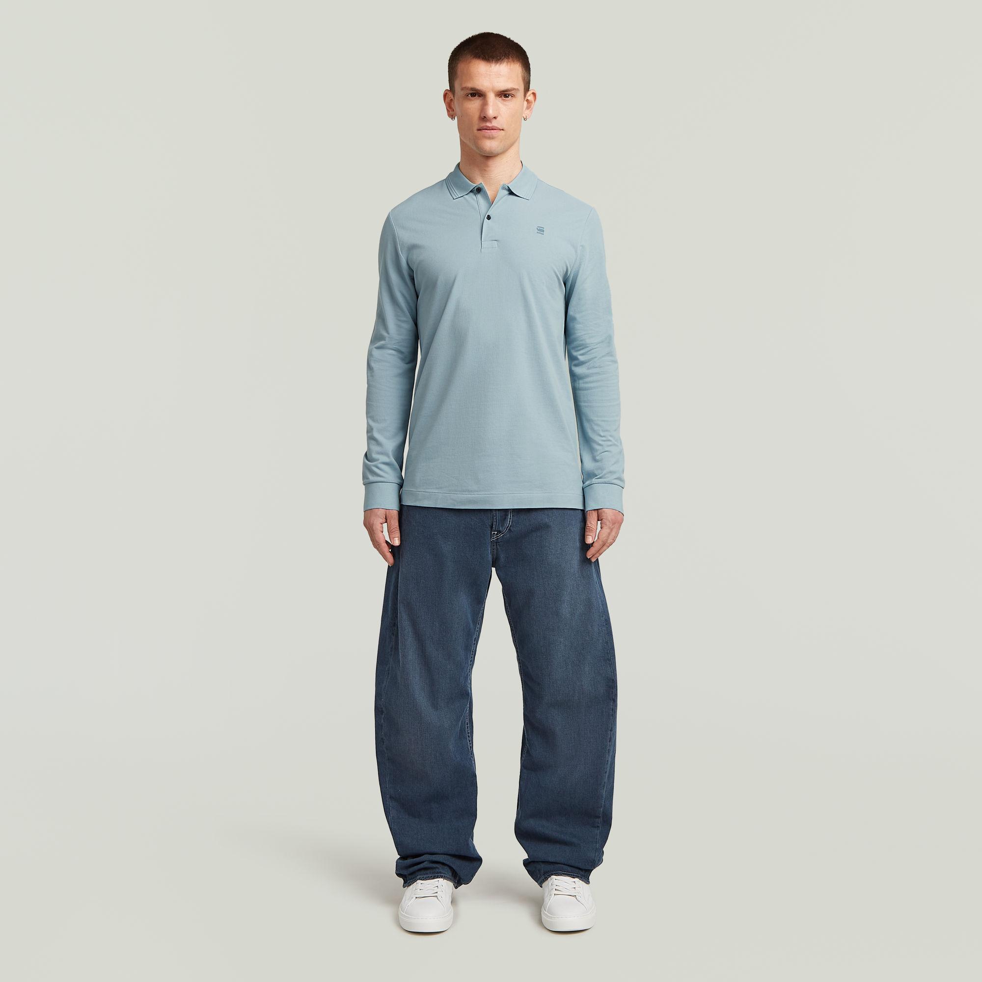 G-Star RAW Dunda Slim Longsleeve Polo Lichtblauw Heren