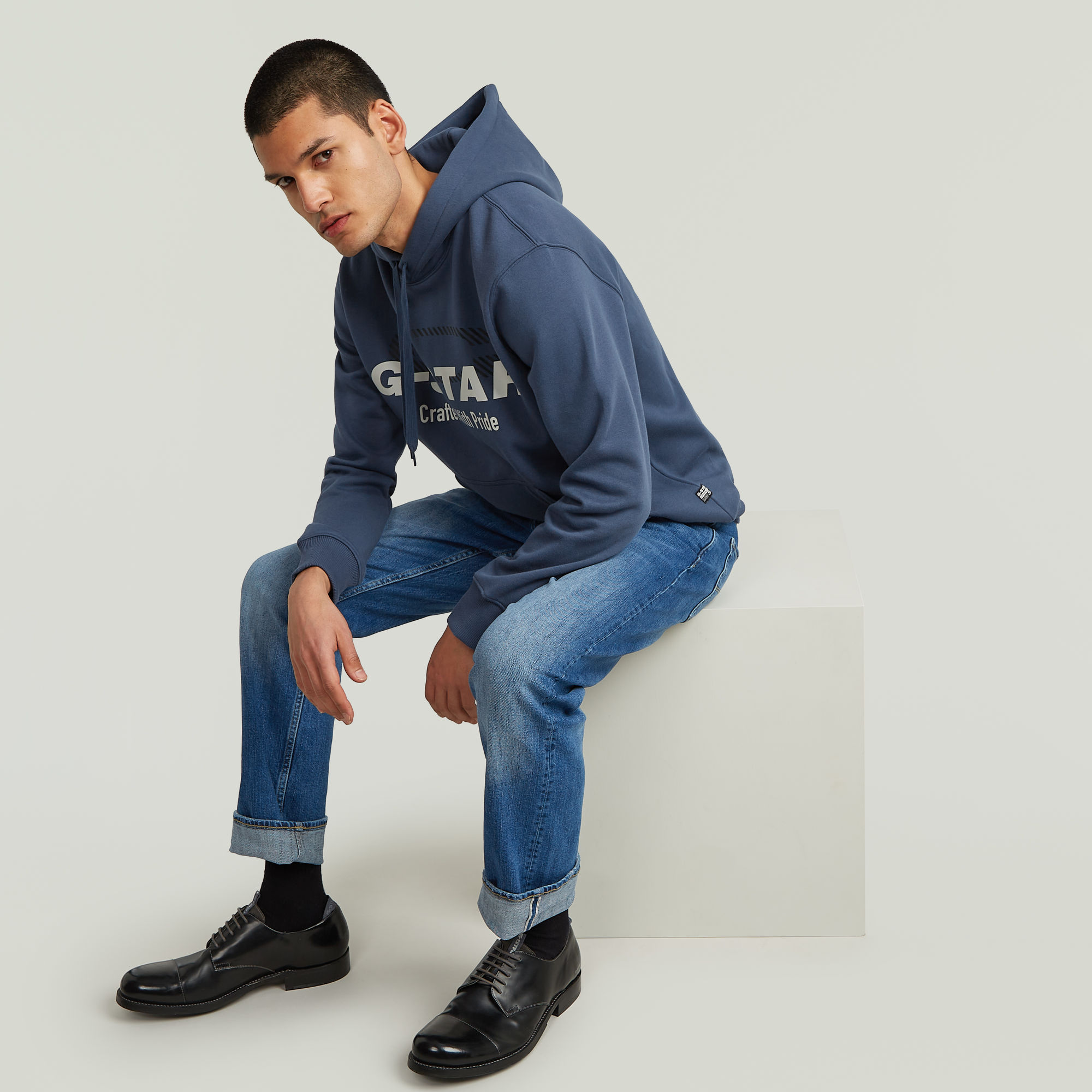 G-Star RAW Logo Hoodie Midden blauw Heren