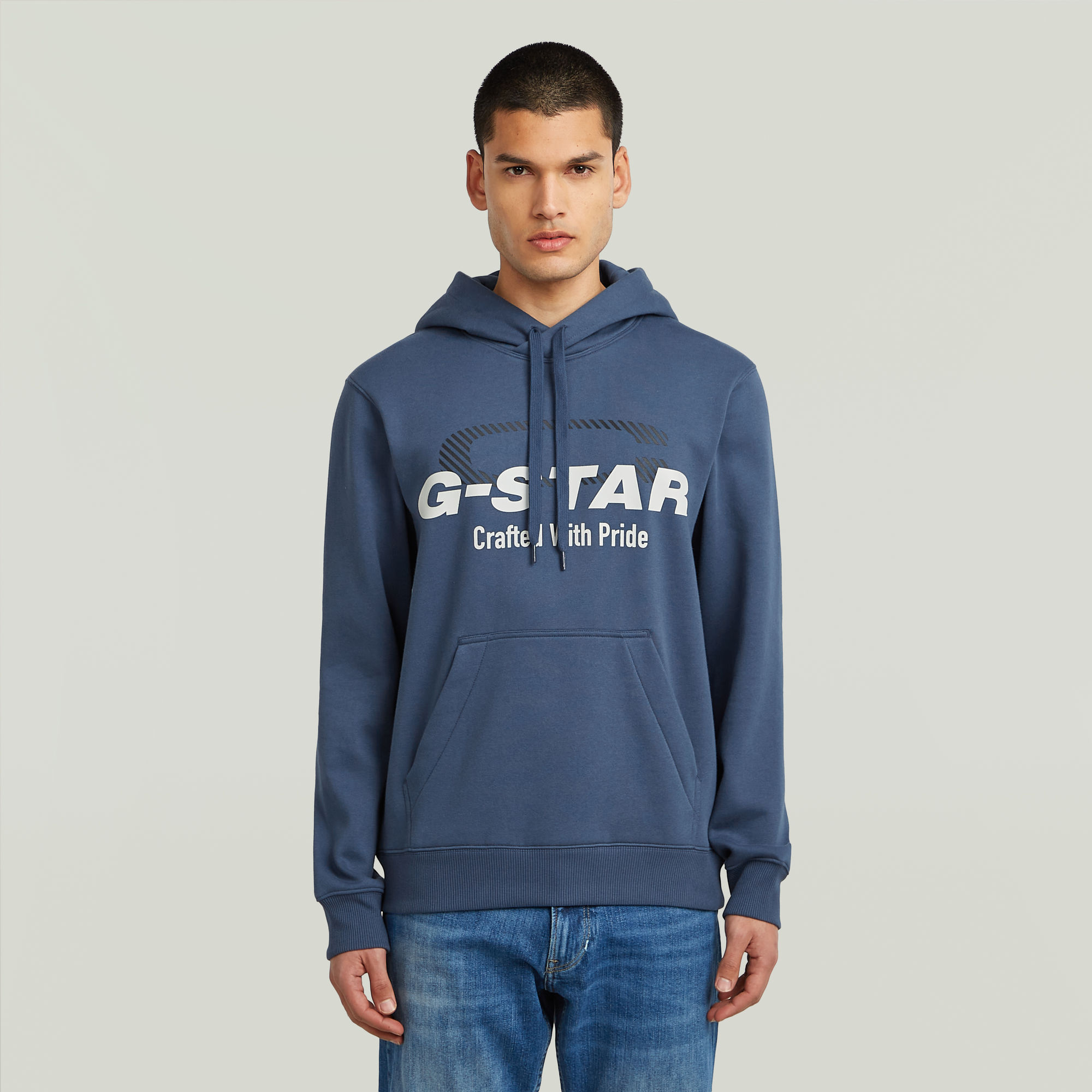 G-Star RAW Logo Hoodie Midden blauw Heren