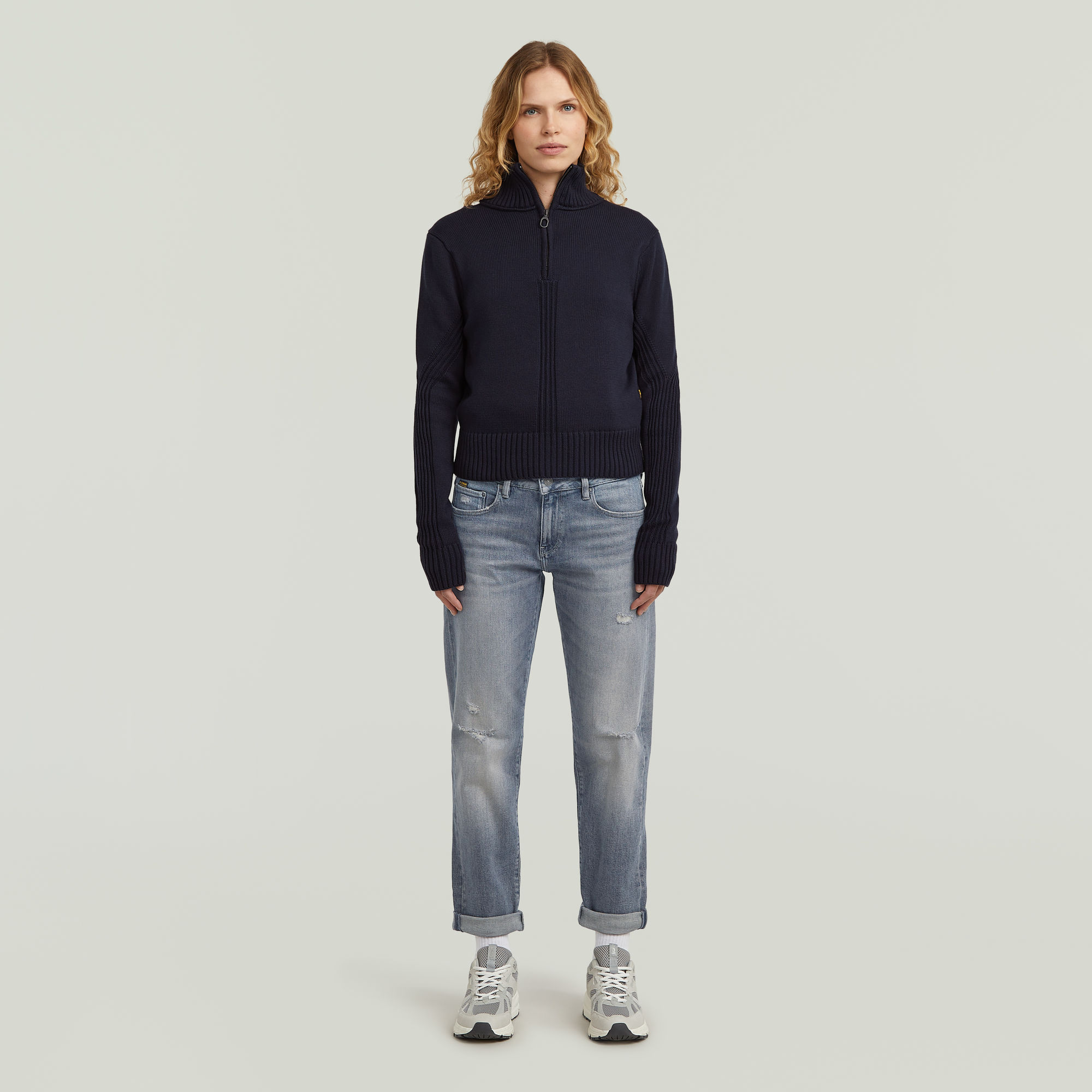 Thumbnail - Milano Half Zip Knit - Dunkelblau - Damen