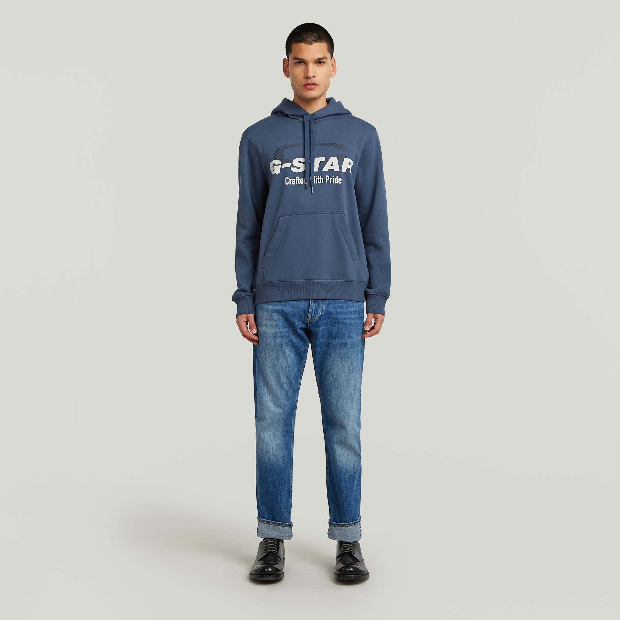 G-Star RAW Logo Hoodie Midden blauw Heren