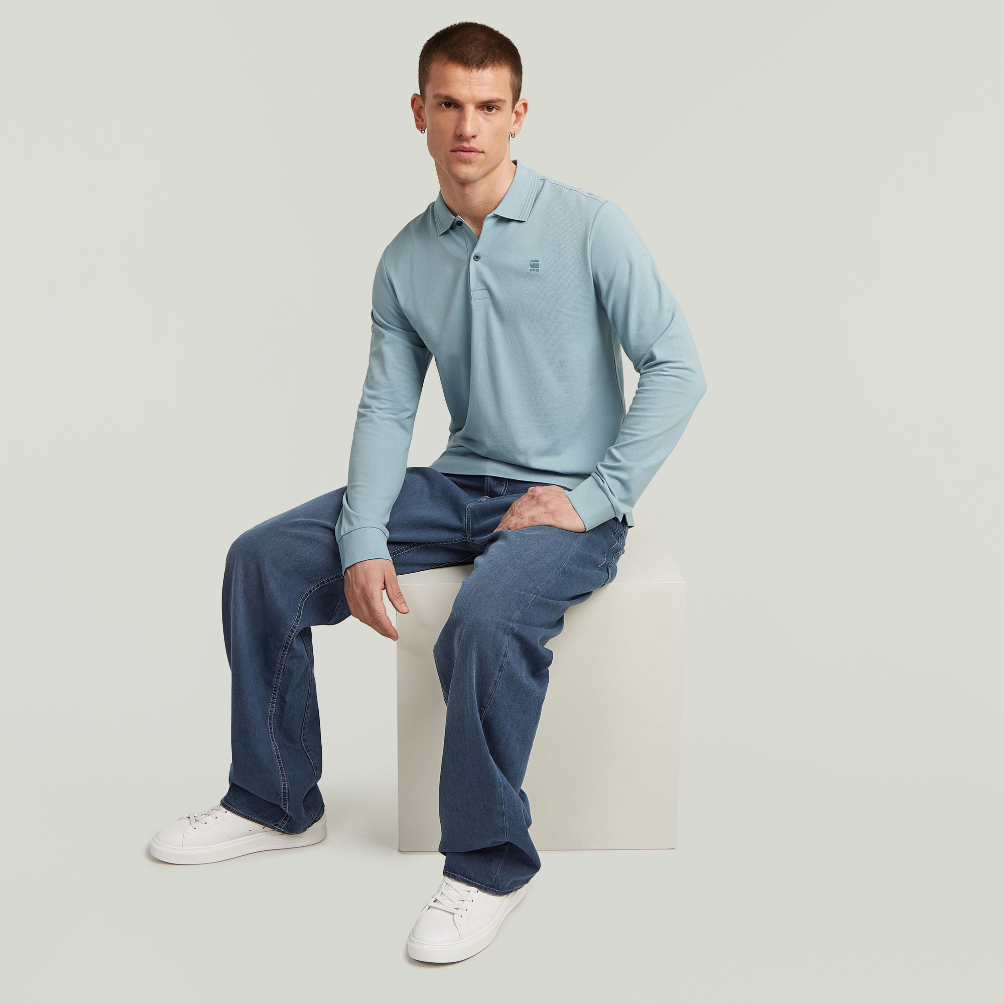 G-Star RAW Dunda Slim Longsleeve Polo Lichtblauw Heren