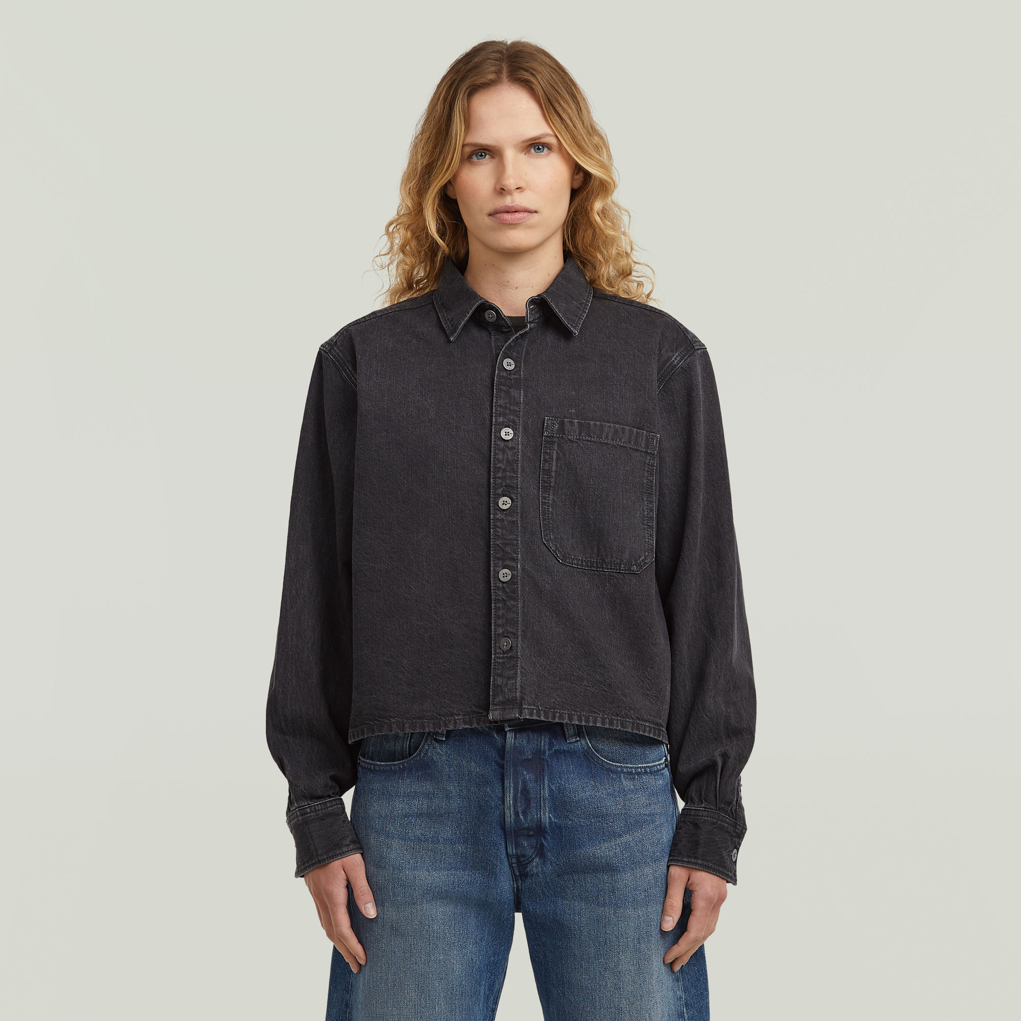Boxy Relaxed 1-Pocket Shirt - Schwarz - Damen