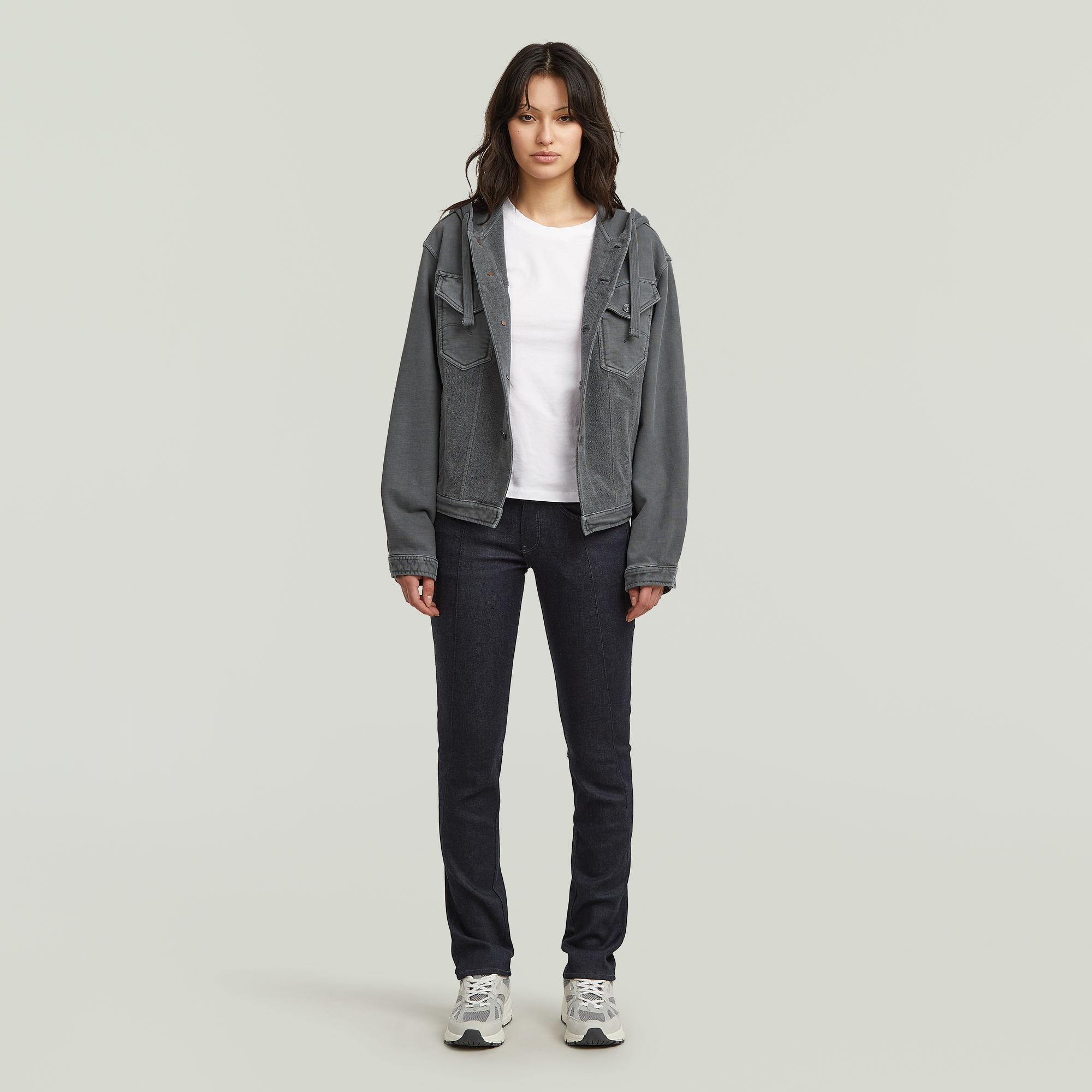 Thumbnail - Verwaschene Hoodi-Joggingjacke - Grau - Damen