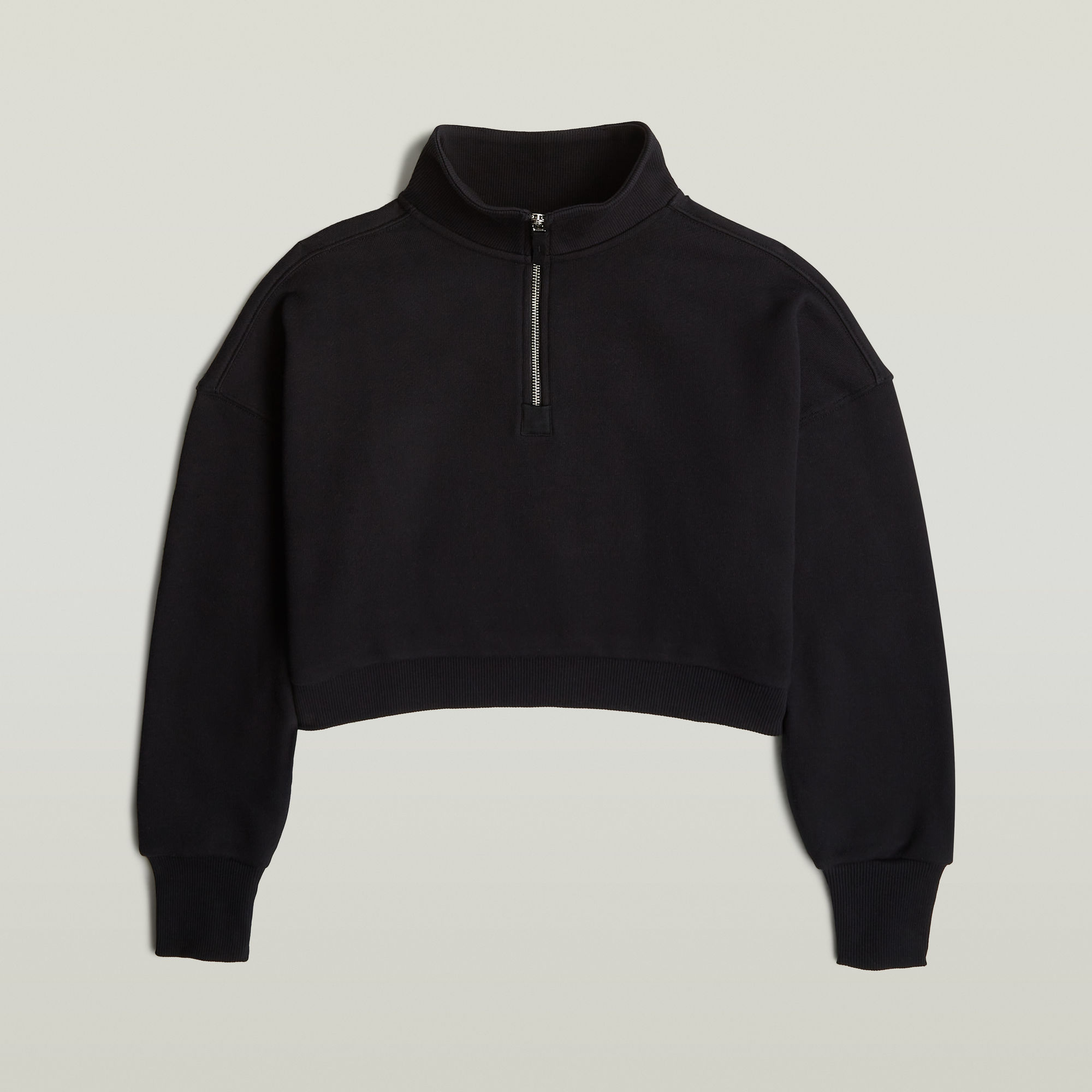 Thumbnail - Cropped Half Zip Loose Sweatshirt - Schwarz - Damen