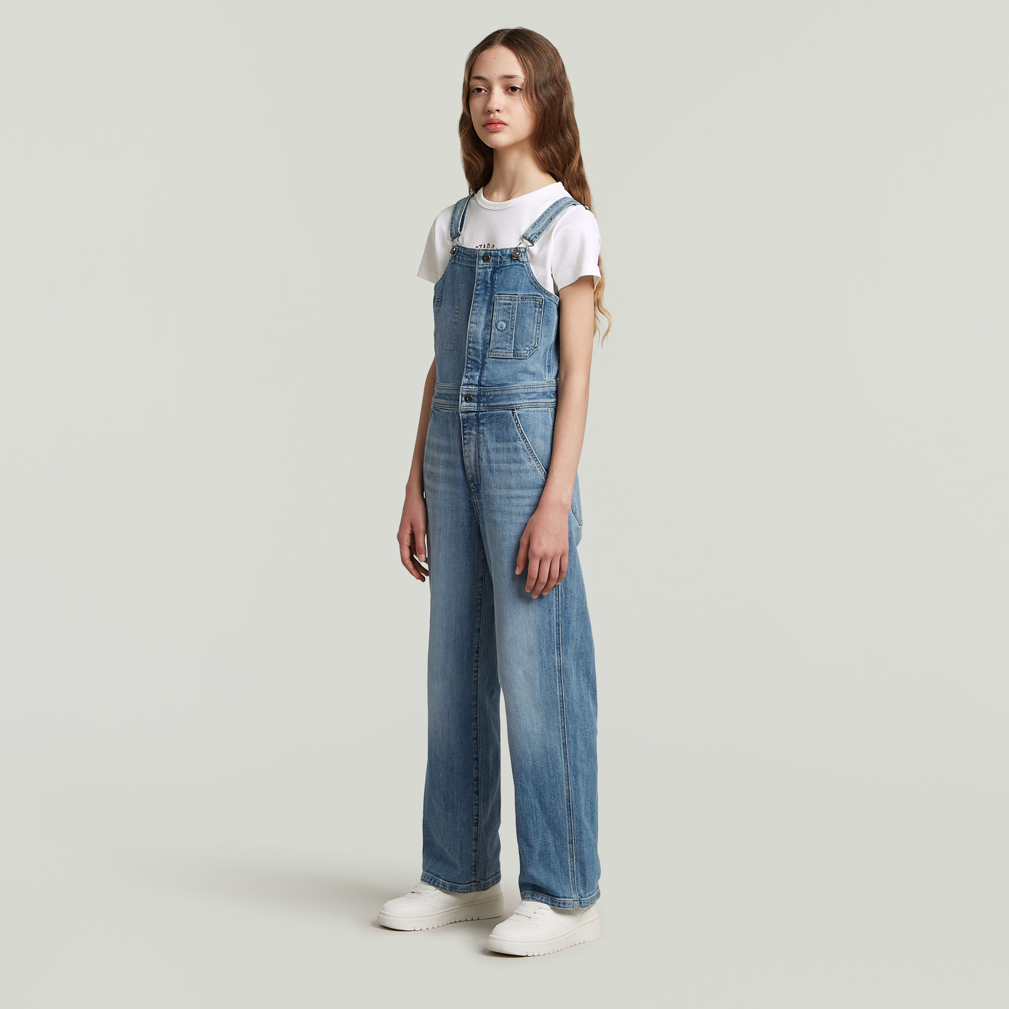 Thumbnail - Girls Straight Leg Zip Dungaree - Hellblau - mädchen
