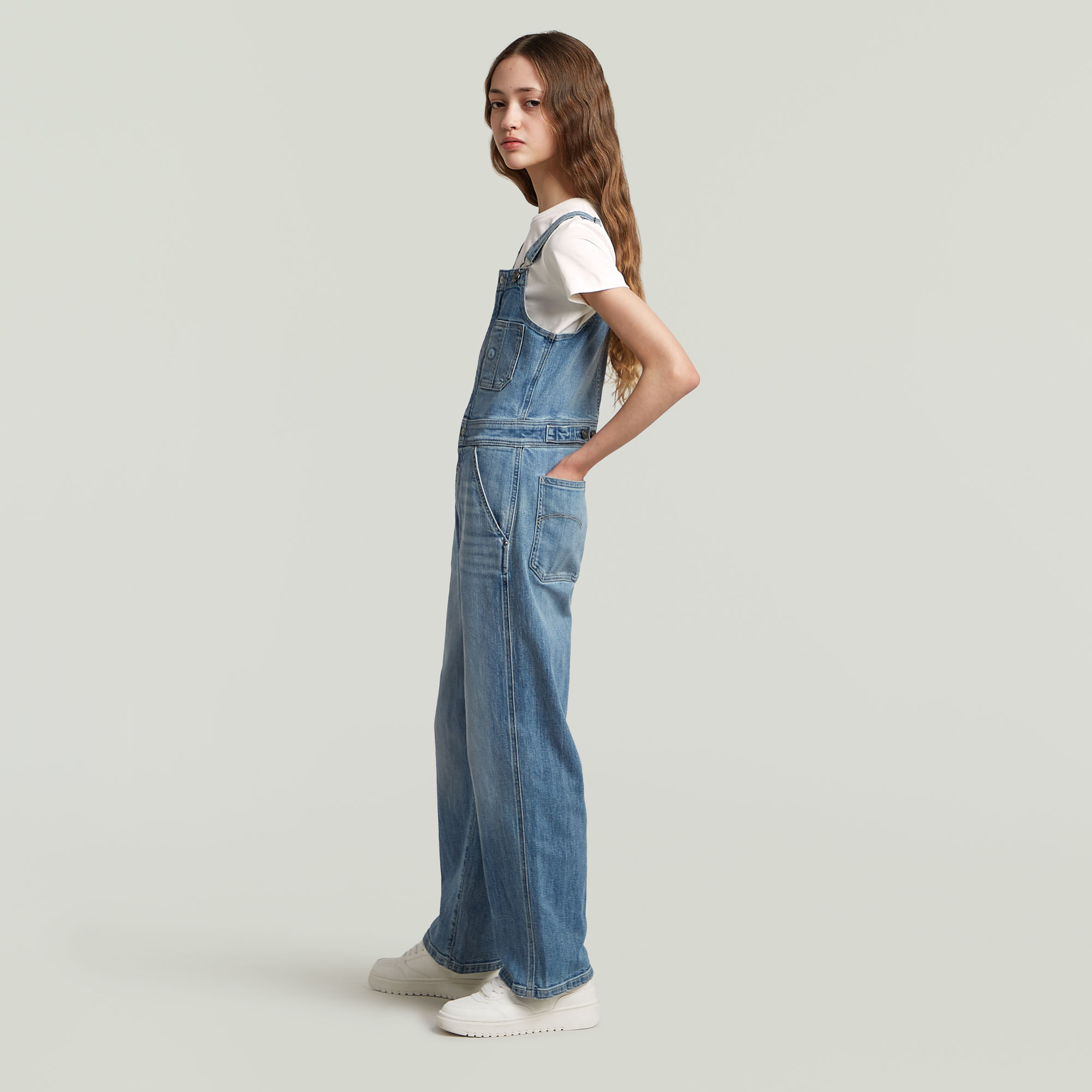 G-Star RAW Straight Leg Zip Tuinbroek Meisjes Lichtblauw meisjes