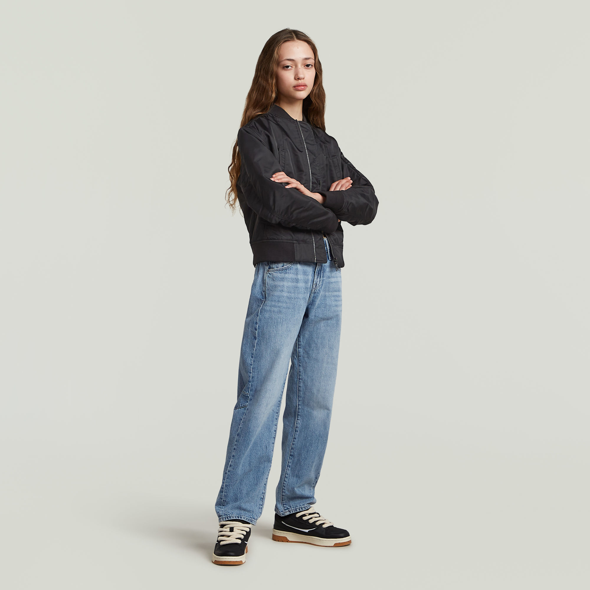 Thumbnail - Girls Bomber Oversized Jacket - Schwarz - mädchen