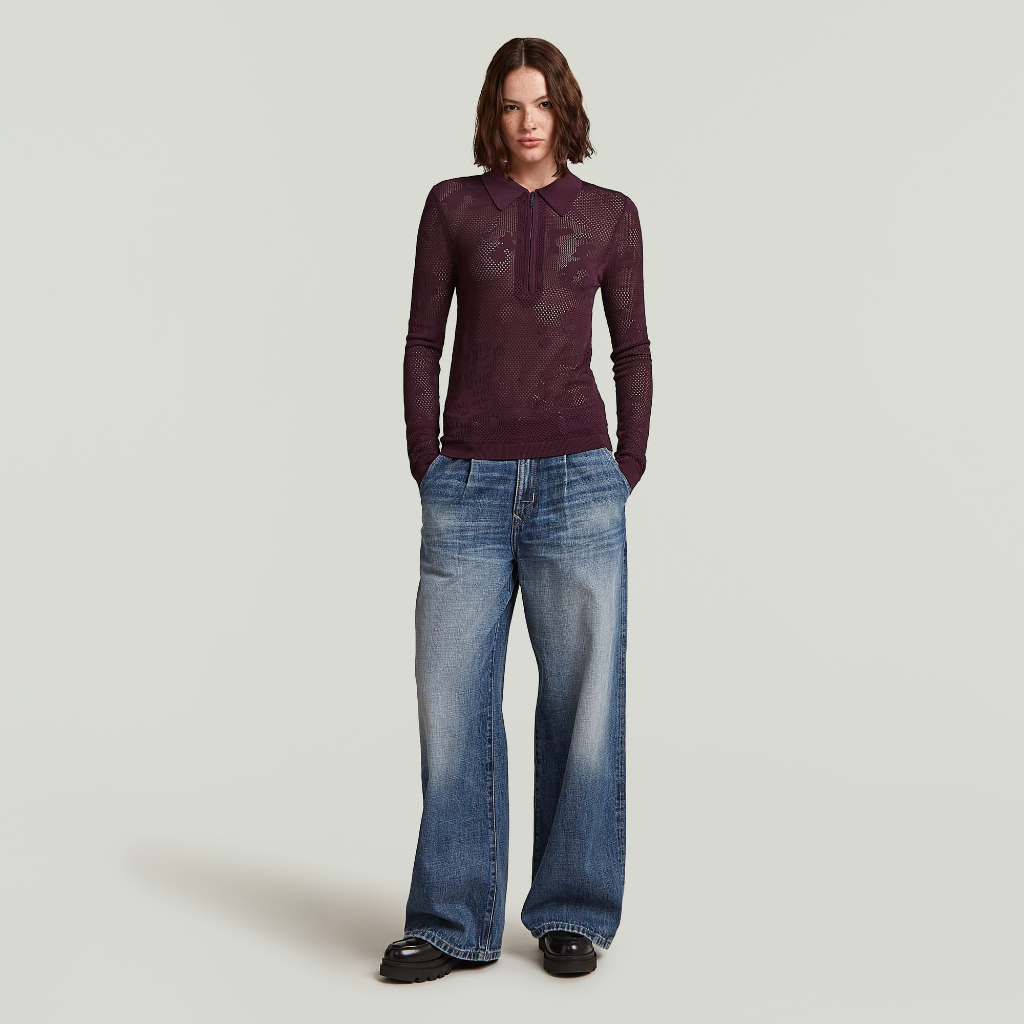 G-Star RAW Pointelle Slim Gebreide Polo Rood Dames