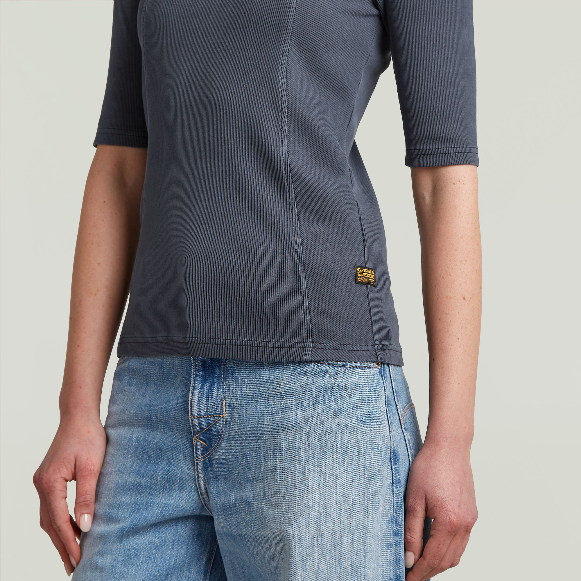 G-Star RAW Washed A-Line Slim Rib T-shirt Donkerblauw Dames