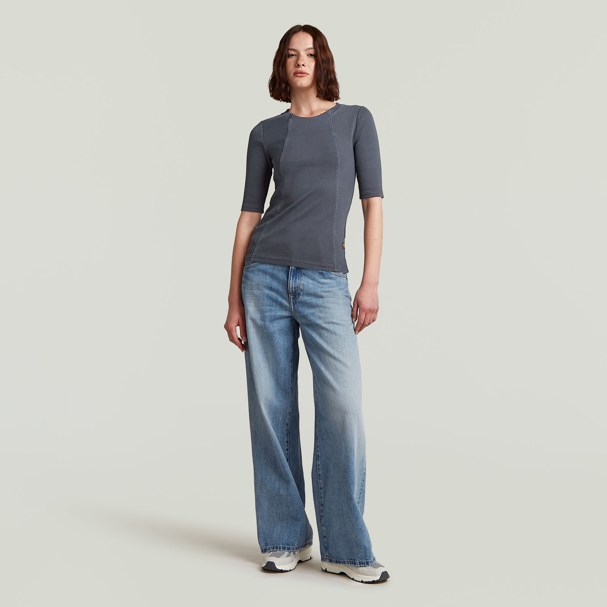 G-Star RAW Washed A-Line Slim Rib T-shirt Donkerblauw Dames