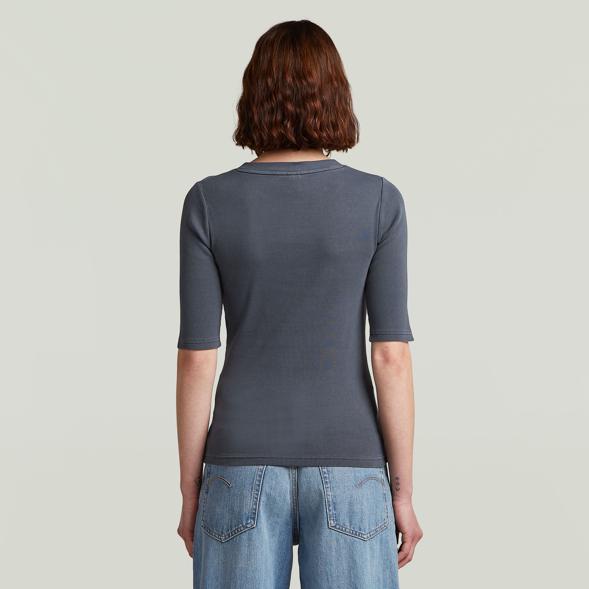 G-Star RAW Washed A-Line Slim Rib T-shirt Donkerblauw Dames