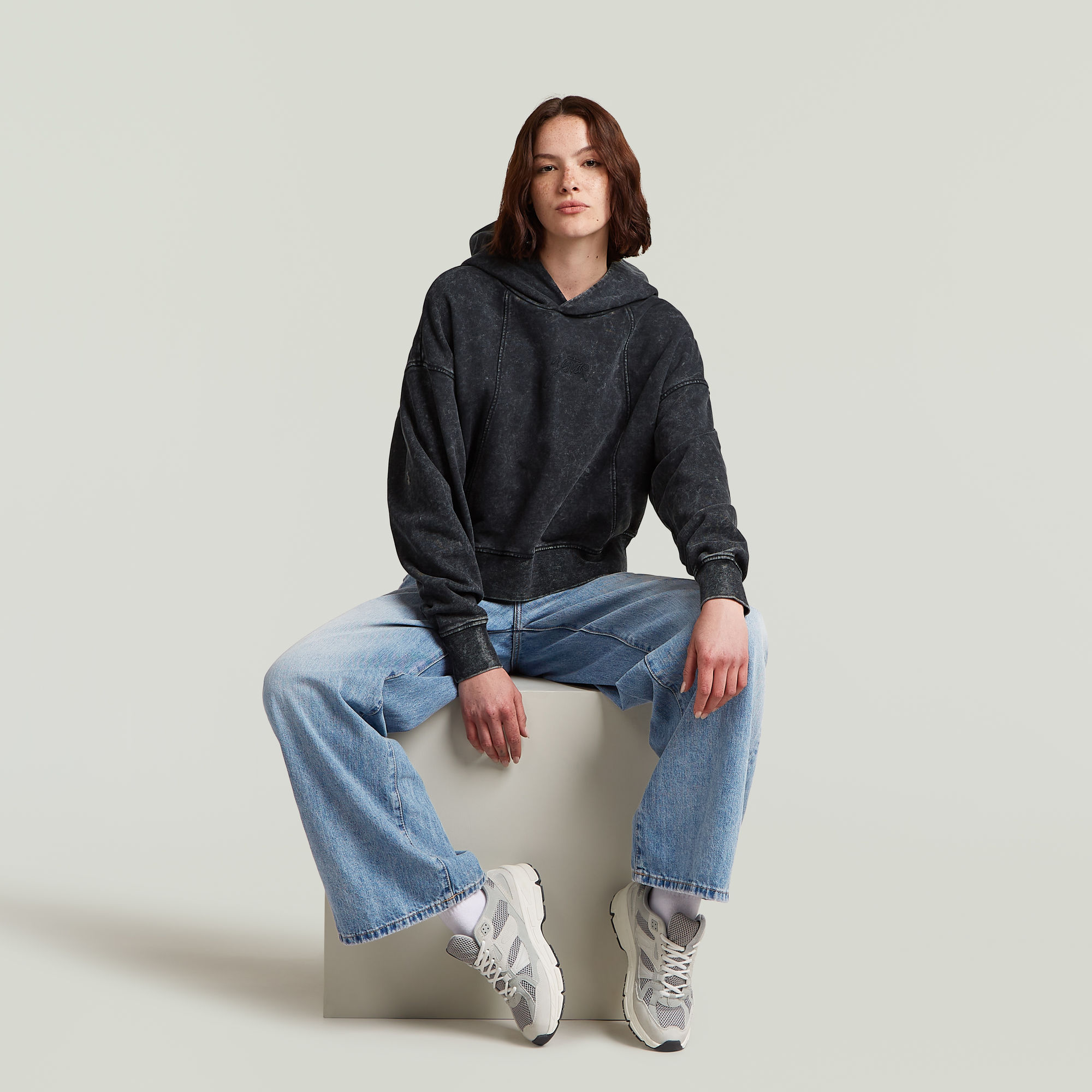G-Star RAW Washed A Line Script Hoodie Zwart Dames