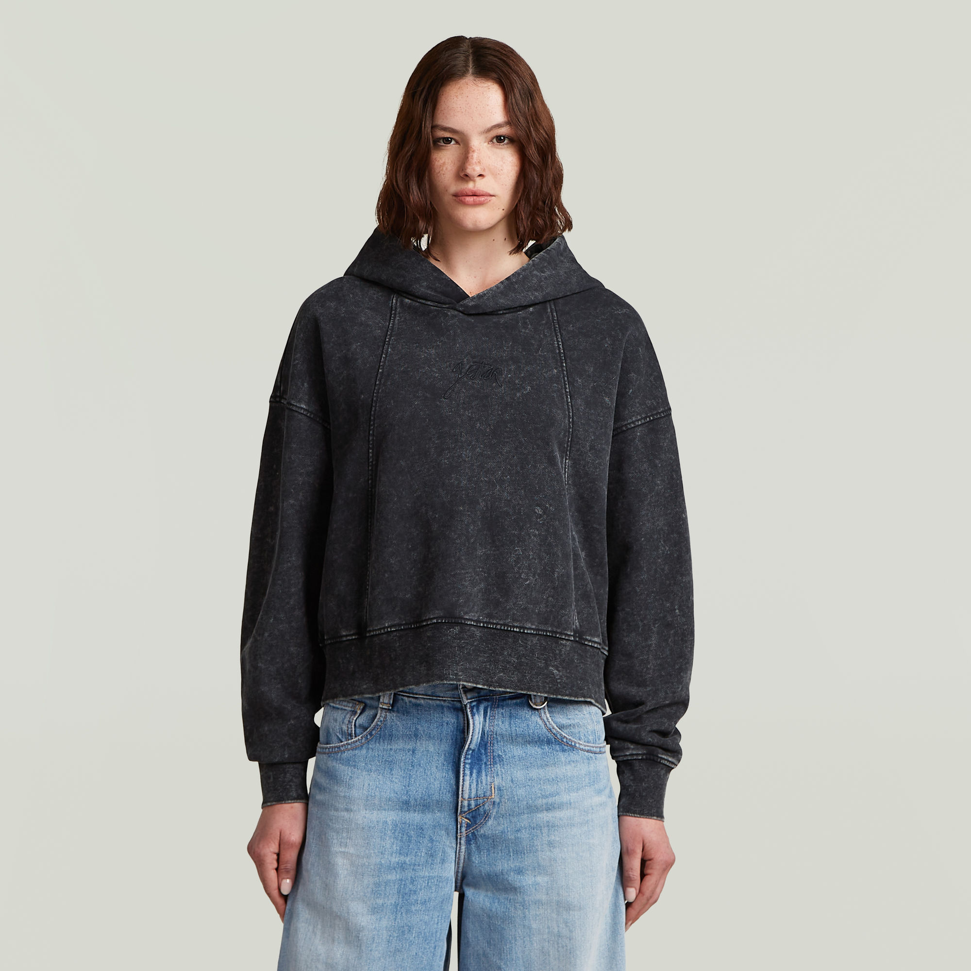

Washed A Line Script Hoodie Sweater - Black - Women