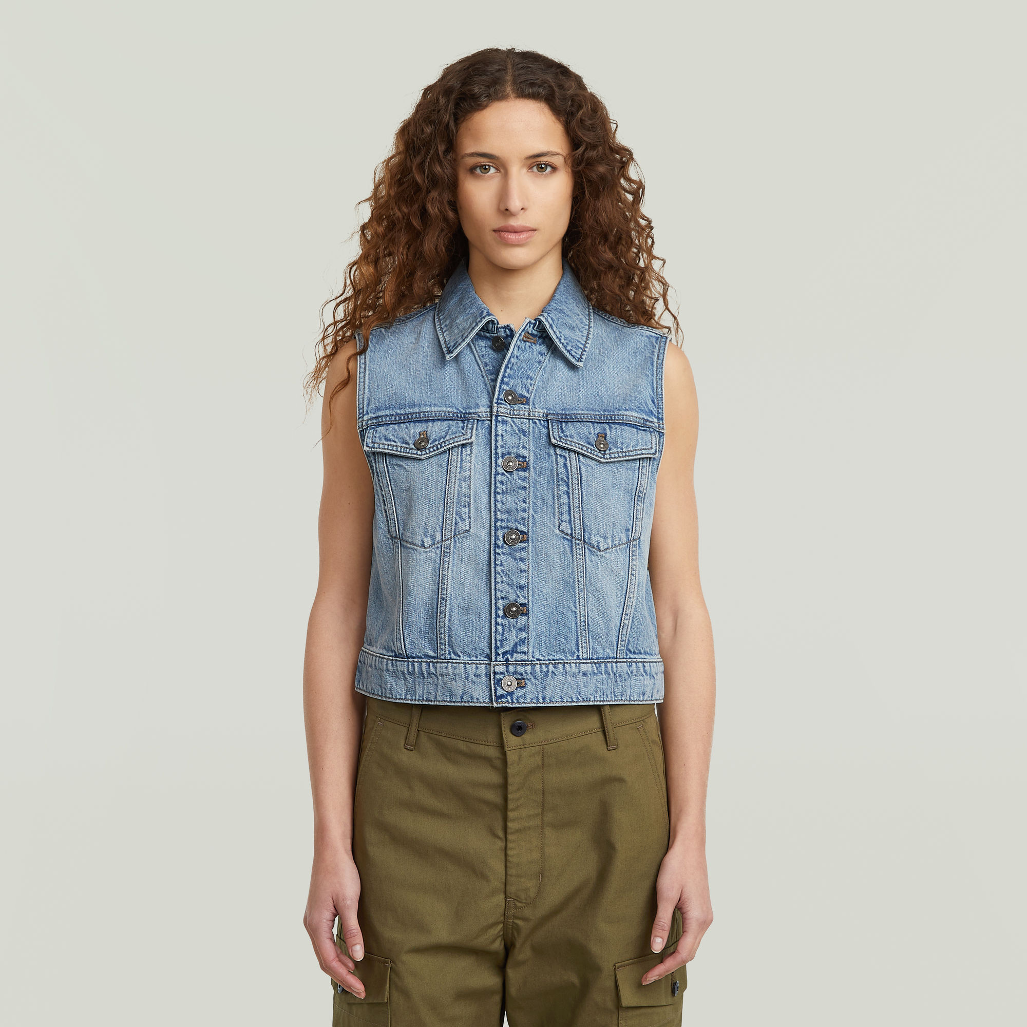 Shrunken Denim Weste - Hellblau - Damen