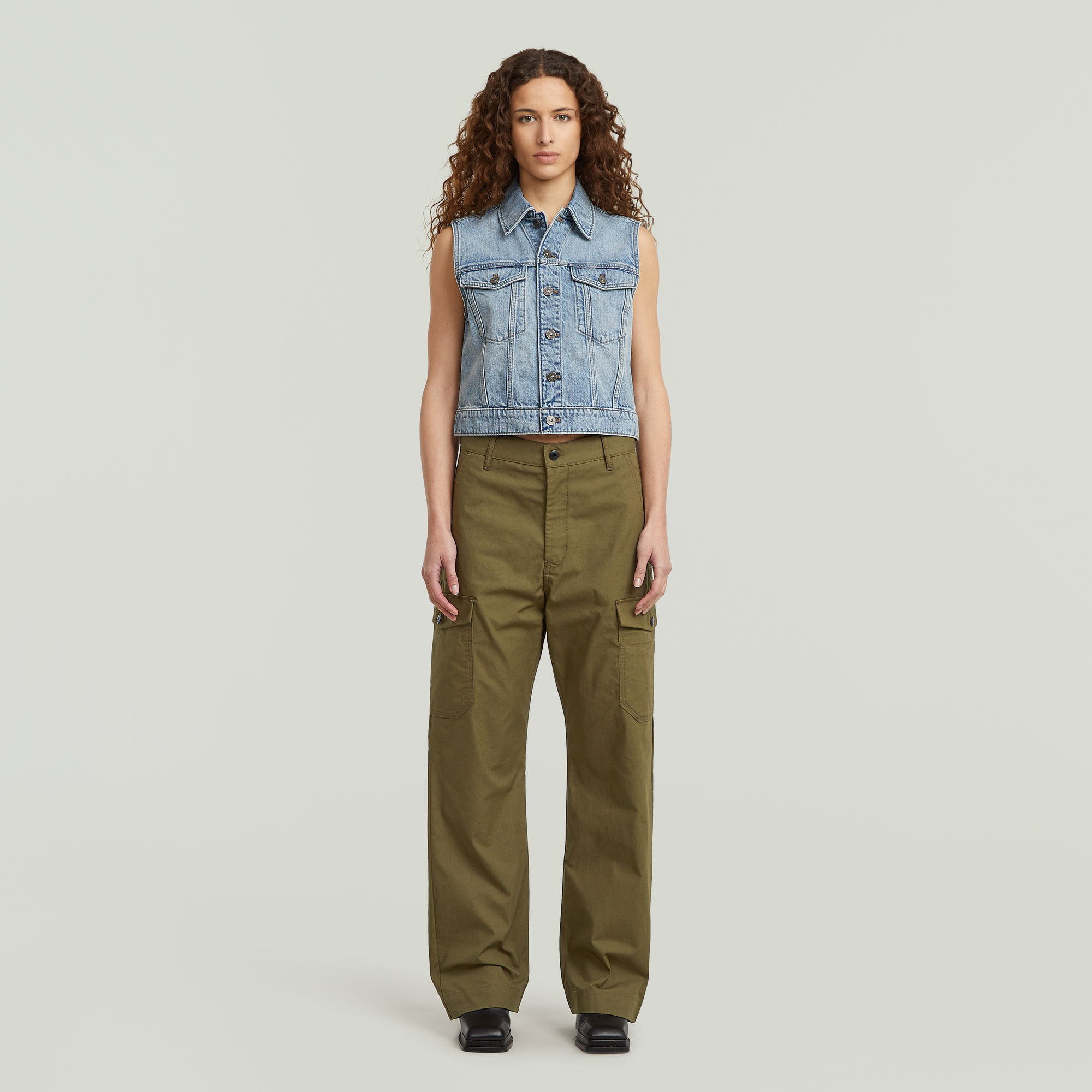 Thumbnail - Shrunken Denim Weste - Hellblau - Damen