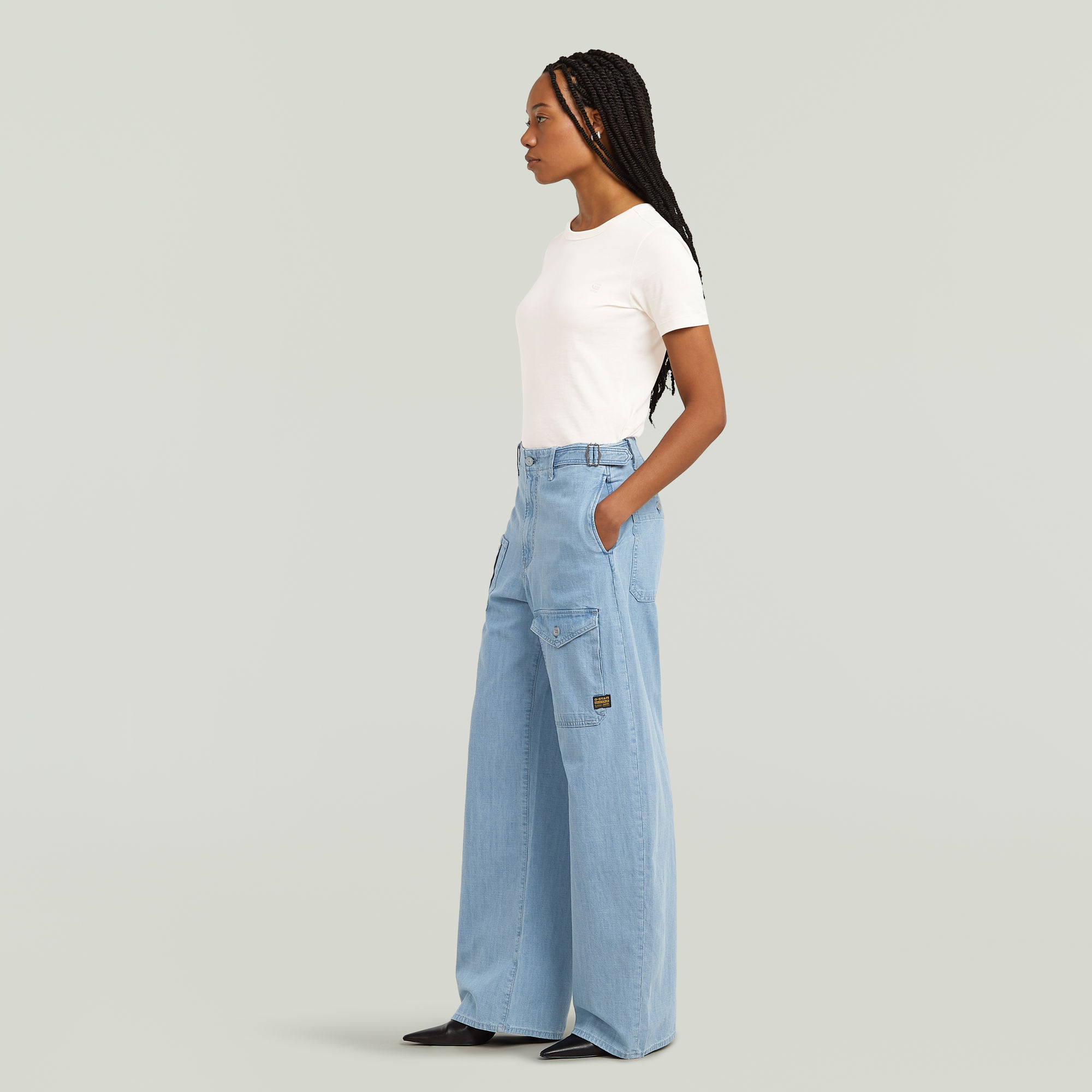 G-Star RAW Belted Cargo Loose Jeans Lichtblauw Dames