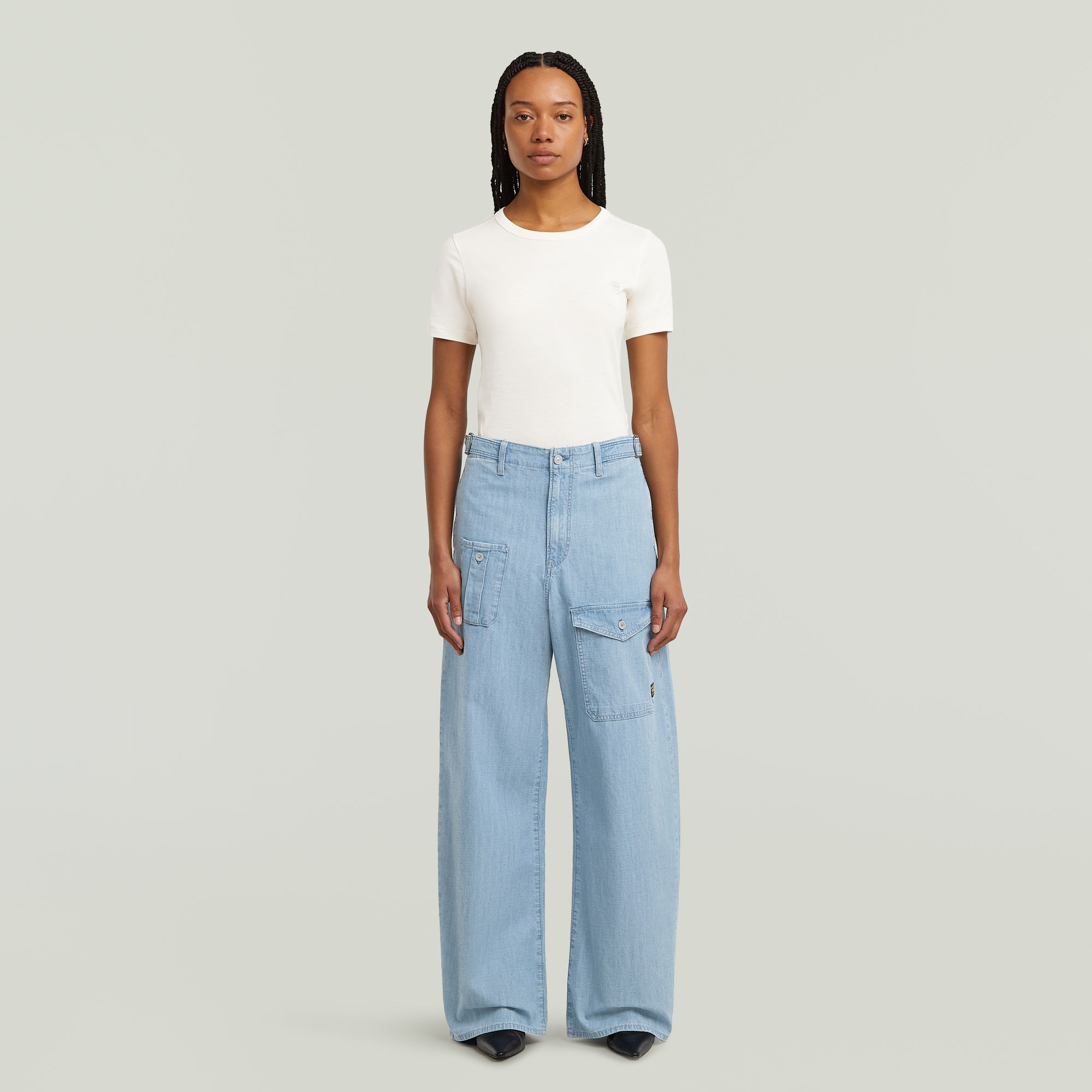 Thumbnail - Belted Cargo Loose Jeans - Hellblau - Damen