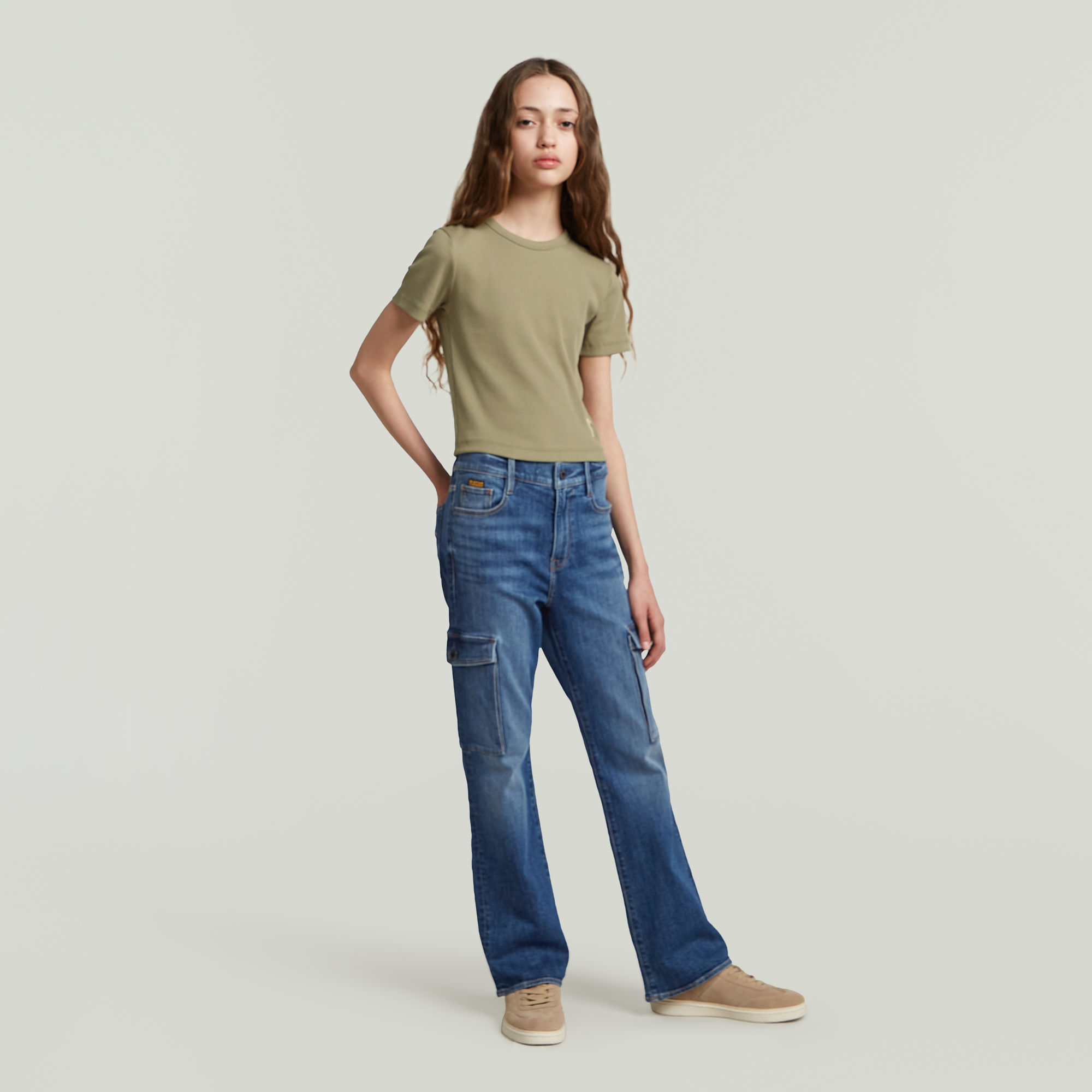 G-Star RAW Strace Straight Cargojeans Meisjes Midden blauw meisjes