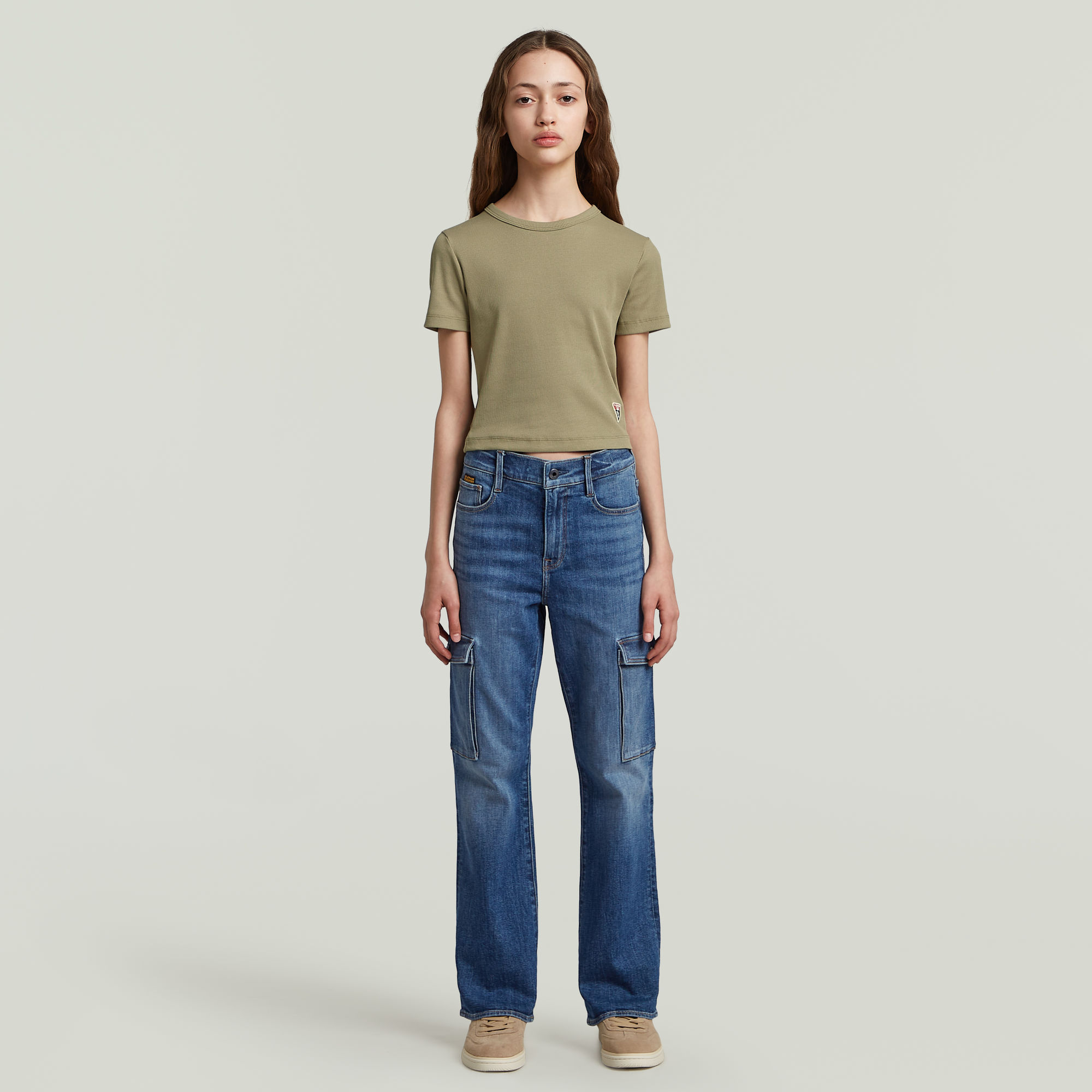 G-Star RAW Strace Straight Cargojeans Meisjes Midden blauw meisjes