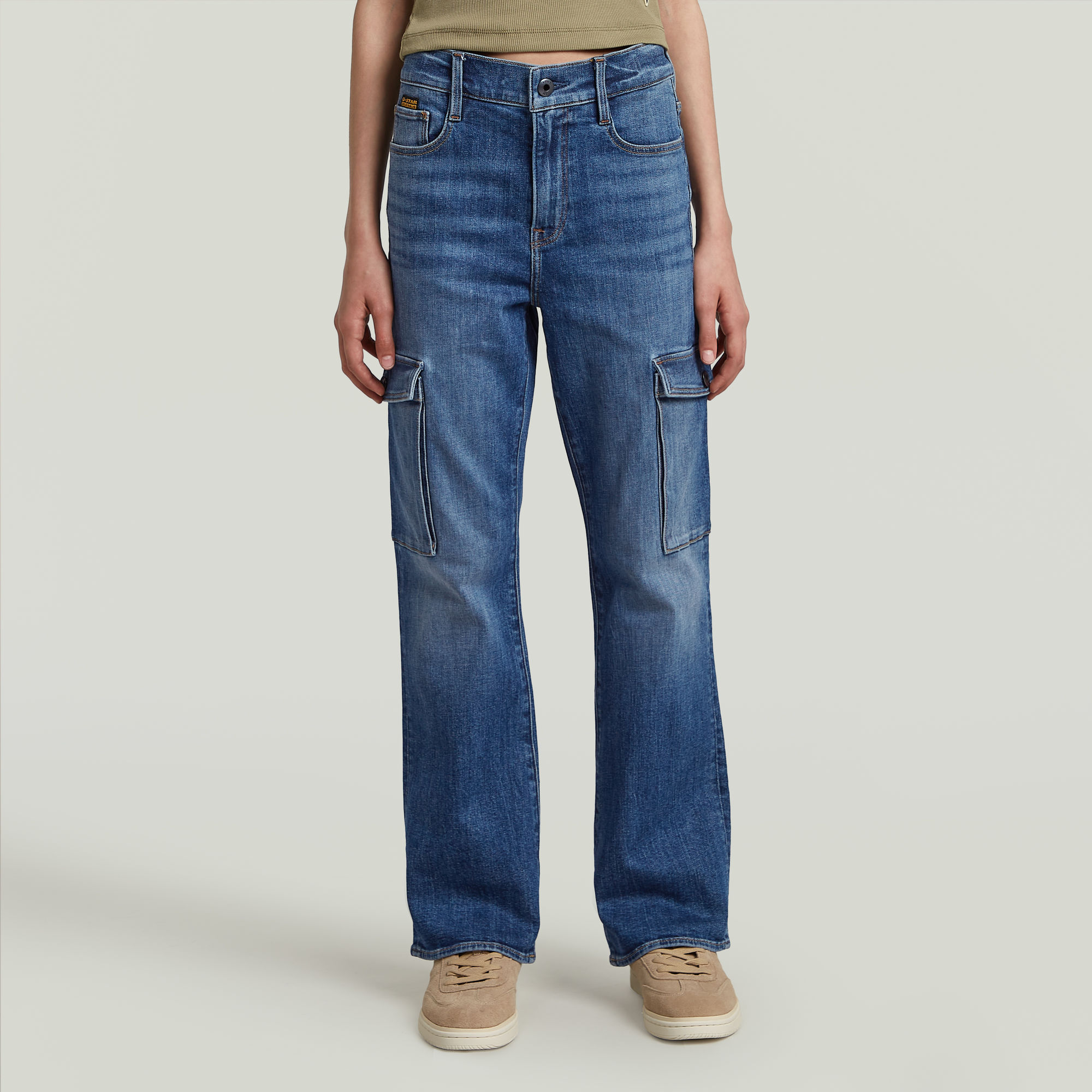 G-Star RAW Strace Straight Cargojeans Meisjes Midden blauw meisjes