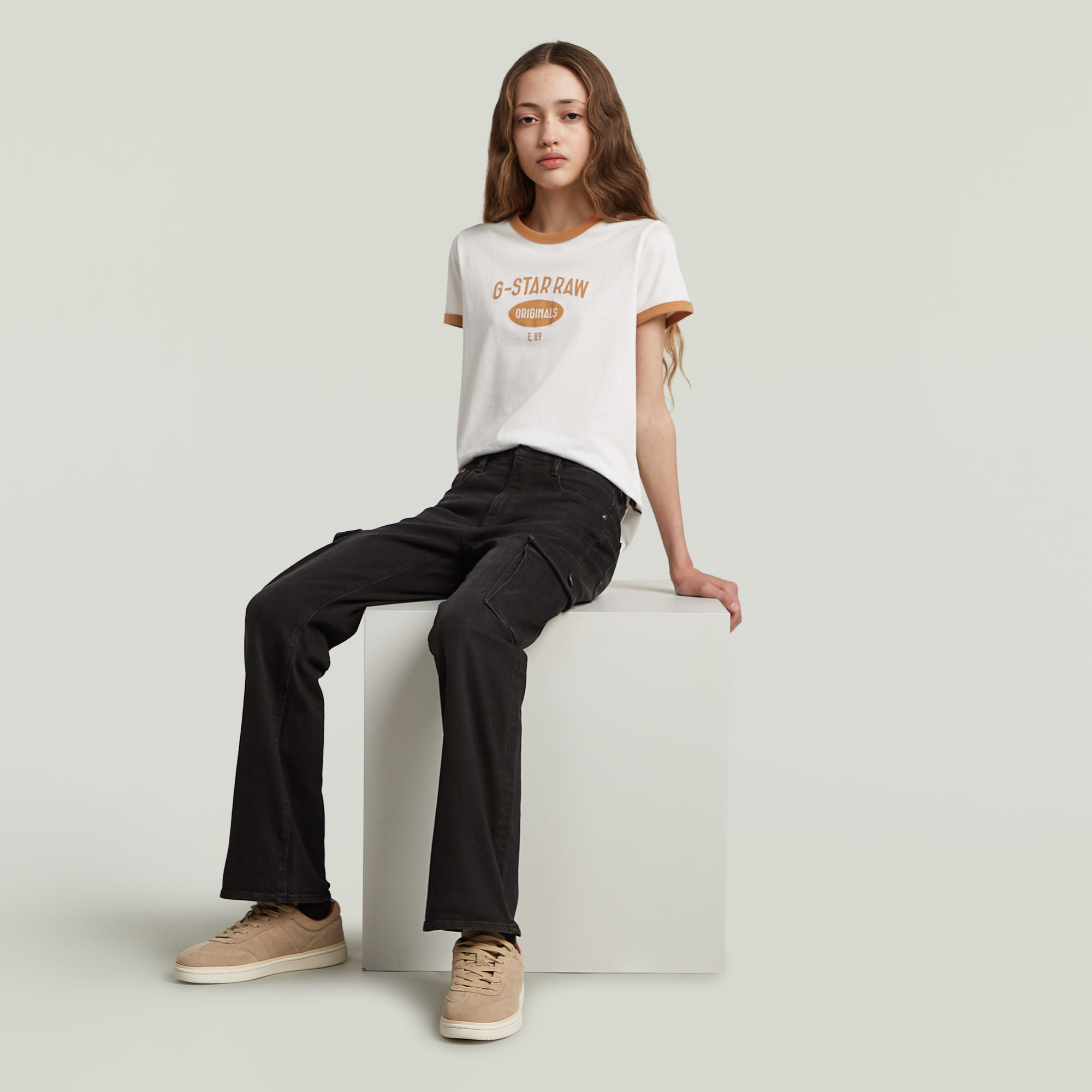 G-Star RAW Strace Straight Cargojeans Meisjes Zwart meisjes