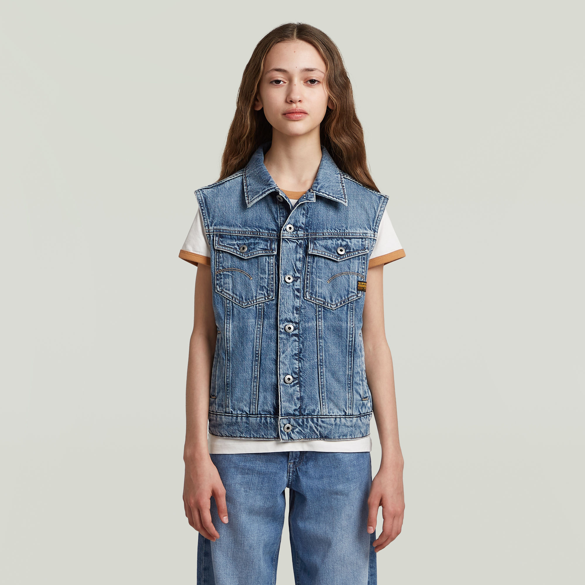 

Unisex Relaxed Denim Vest - Medium blue - girls