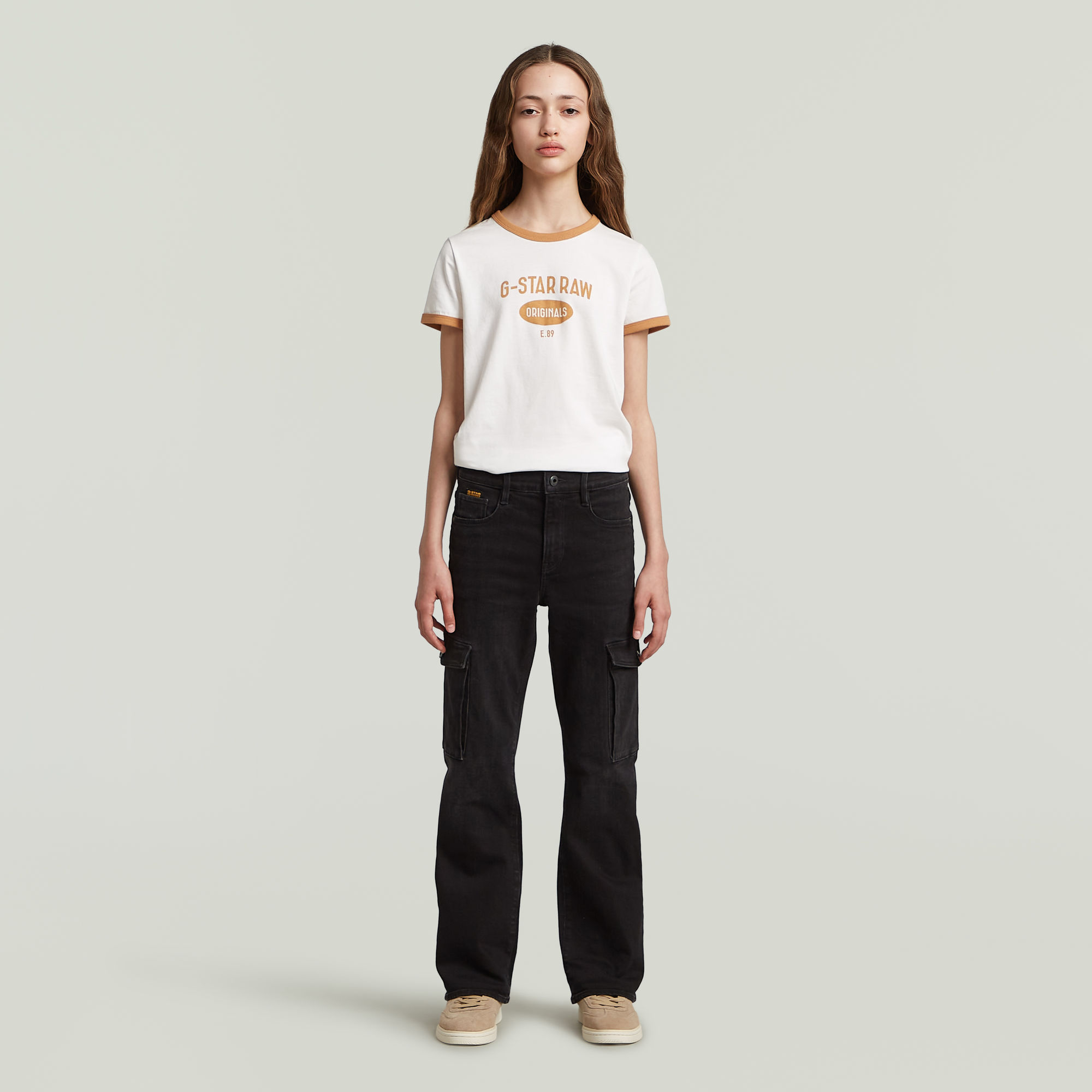 G-Star RAW Strace Straight Cargojeans Meisjes Zwart meisjes