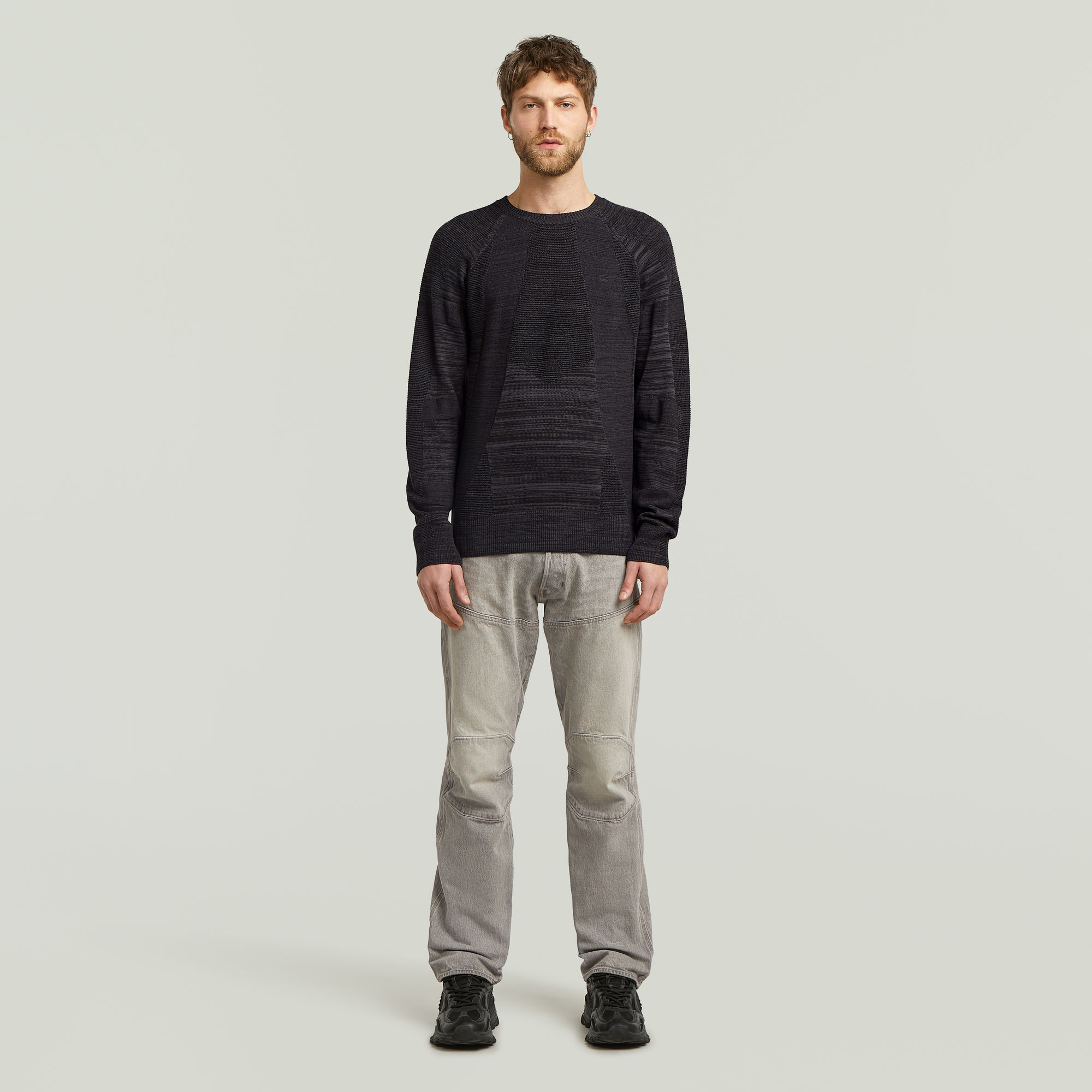 Thumbnail - 3D Biker Ribbed Knit Pullover - Mehrfarbig - Herren