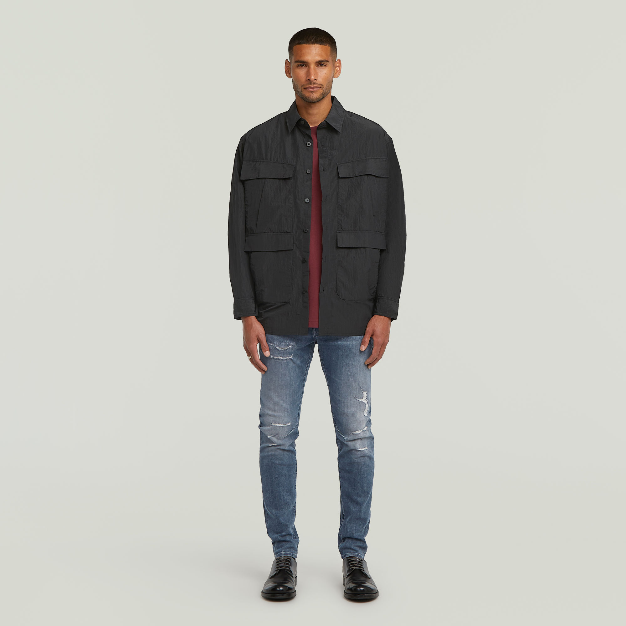 Thumbnail - Relaxed Cargohemd - Schwarz - Herren