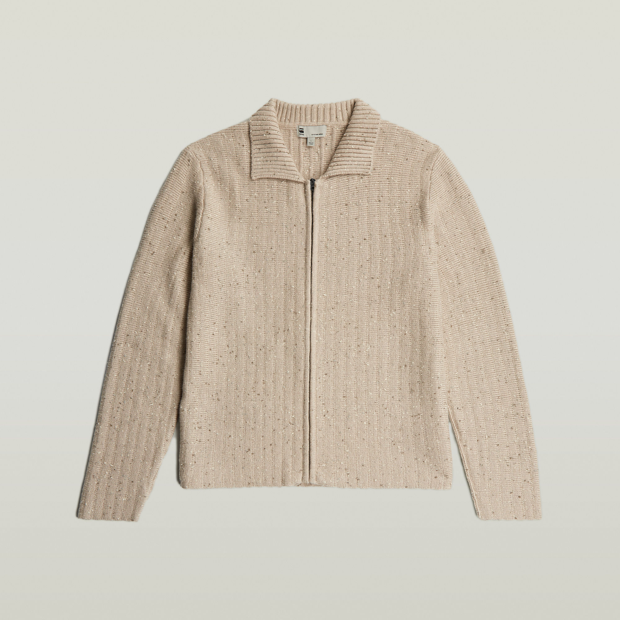 Thumbnail - Polo Collar Full Zip Knit - Beige - Herren