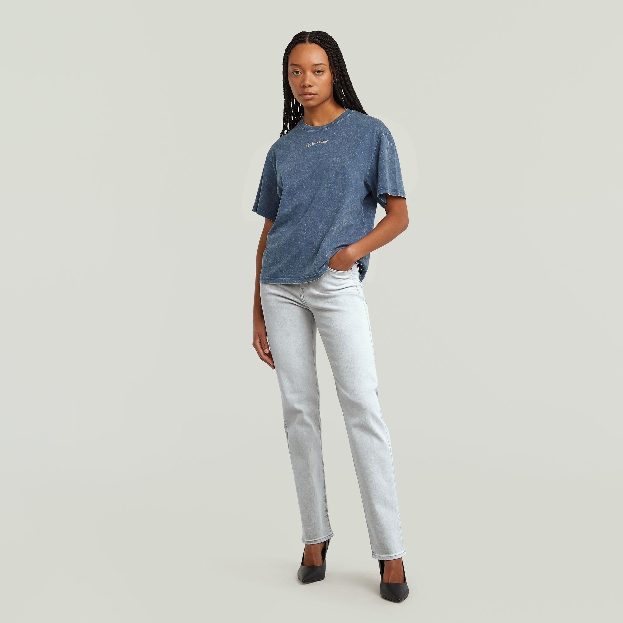 G-Star RAW Washed G-Script T-shirt Midden blauw Dames