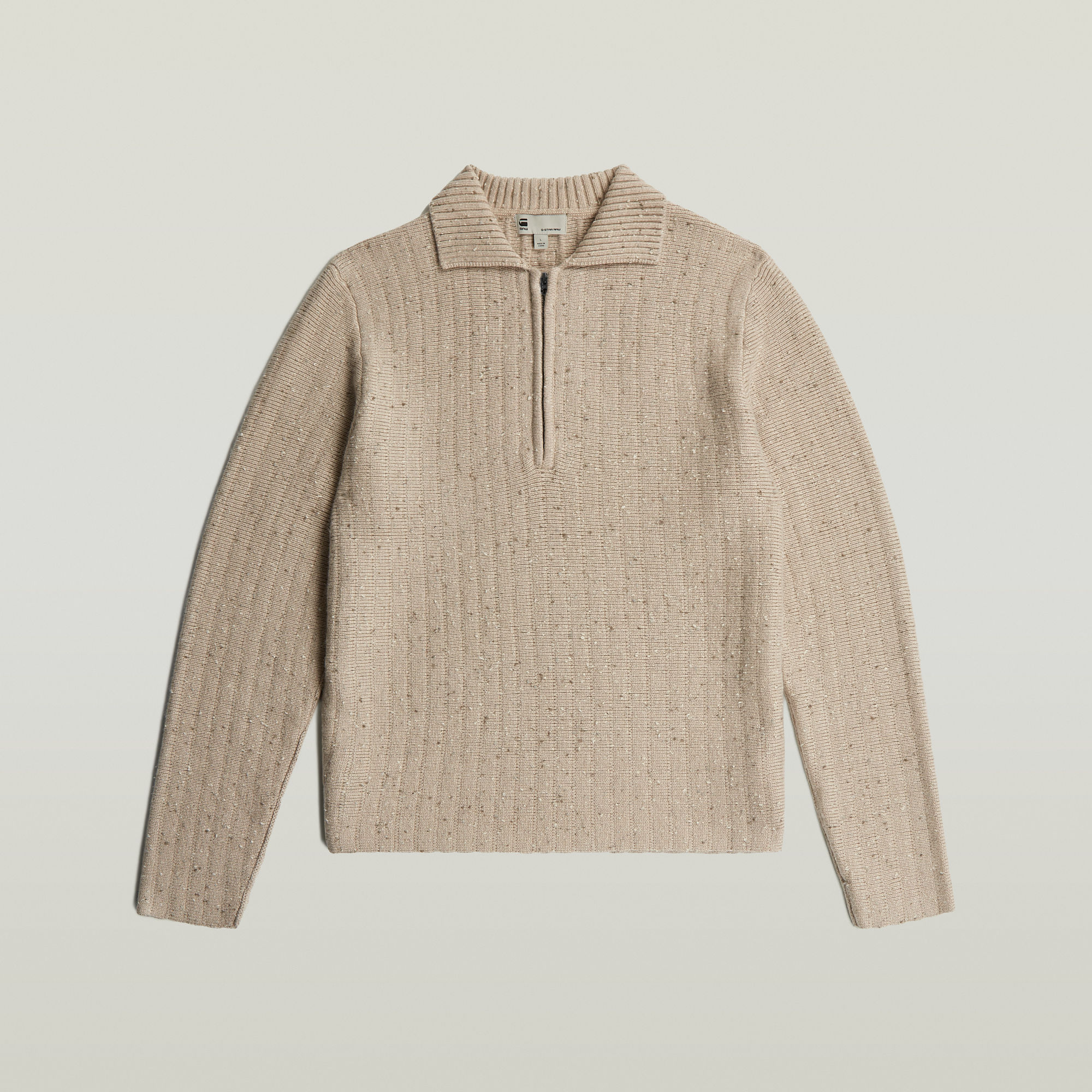 Thumbnail - Polo Collar Half Zip Knit - Beige - Herren