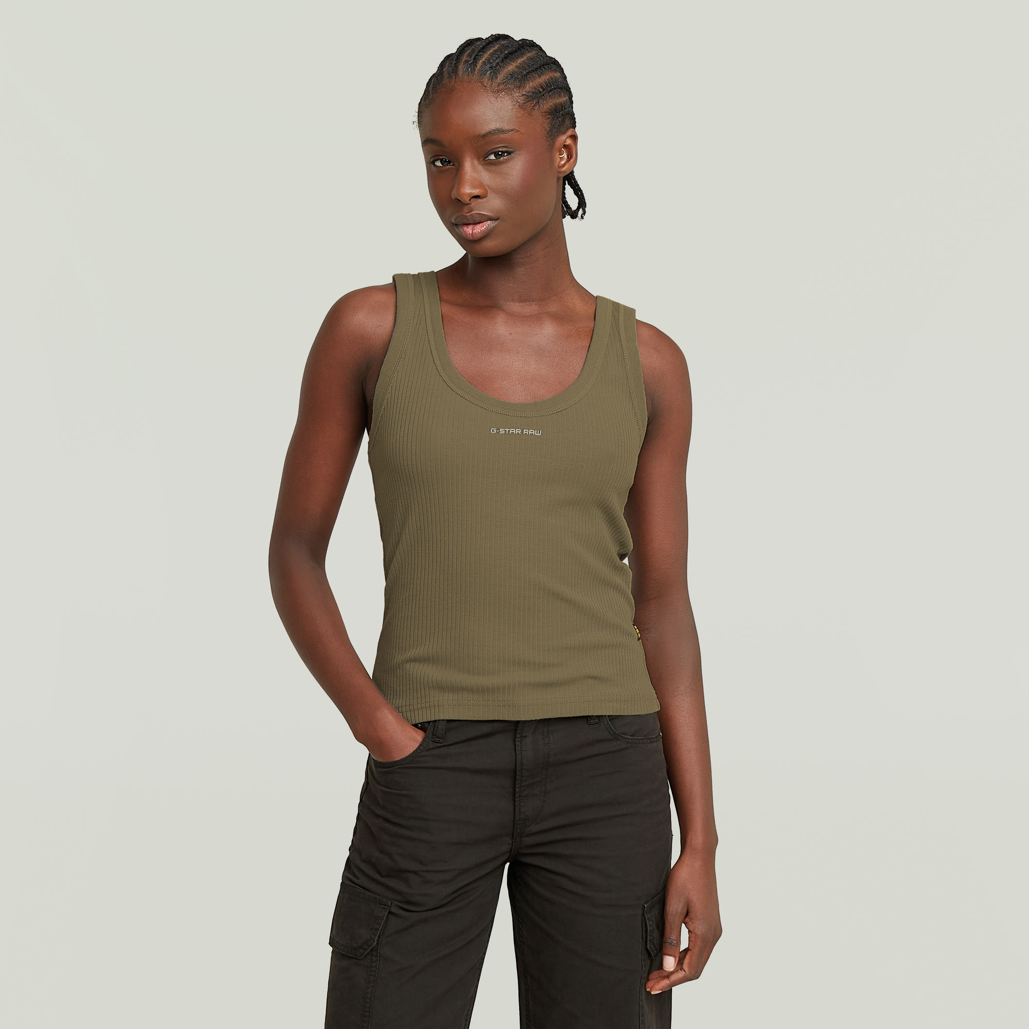 

Slim Rib Tank Top - Green - Women