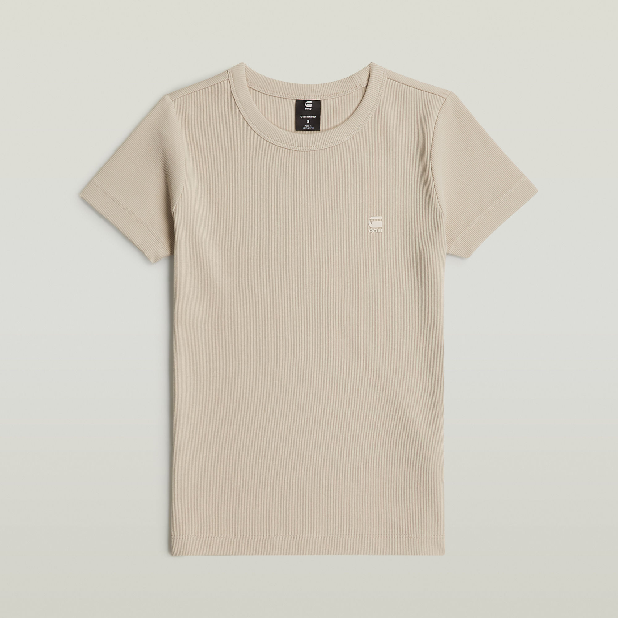 Thumbnail - Rib Cap Sleeve T-Shirt - Beige - Damen