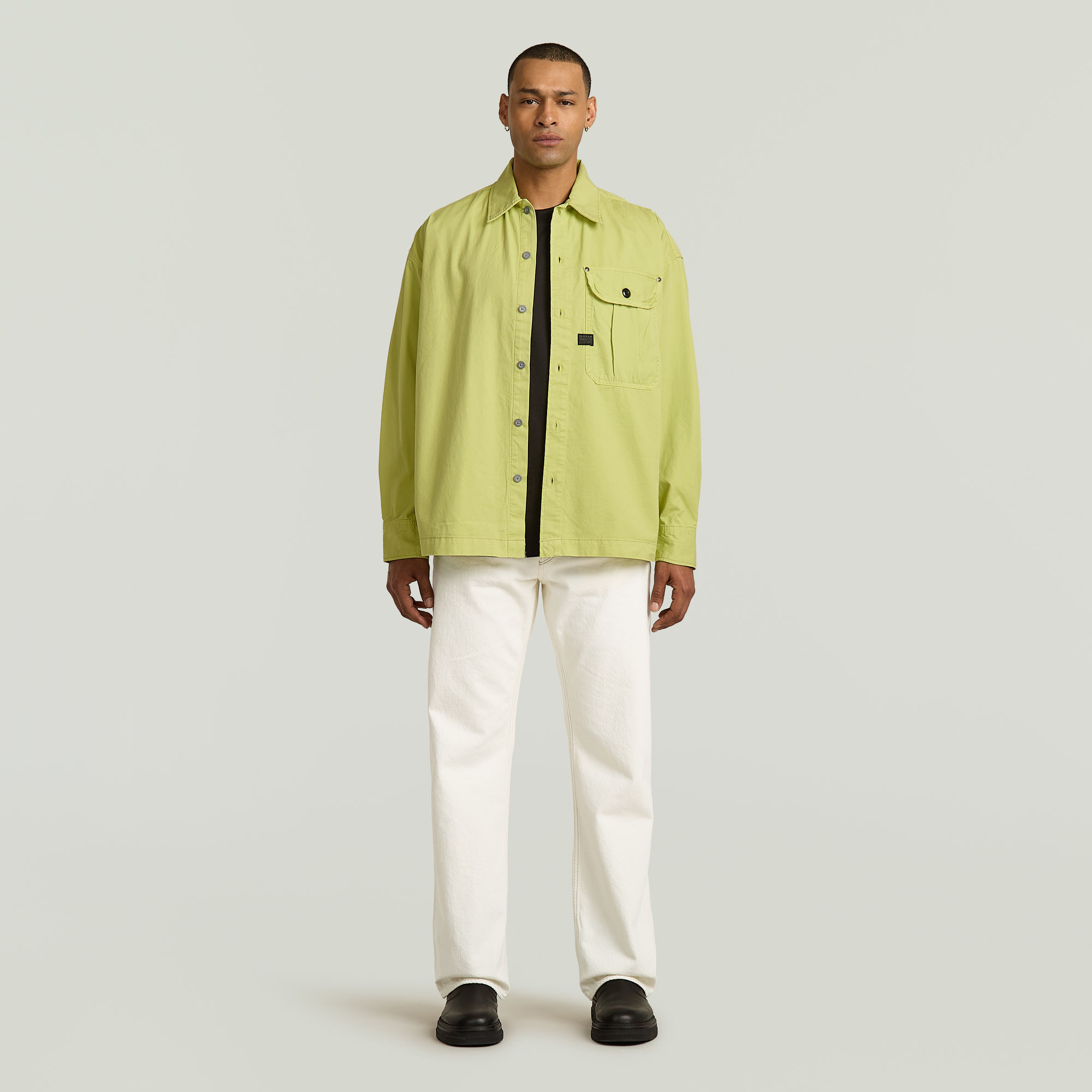 Thumbnail - Pleated Boxy Shirt Long Sleeve - Grün - Herren