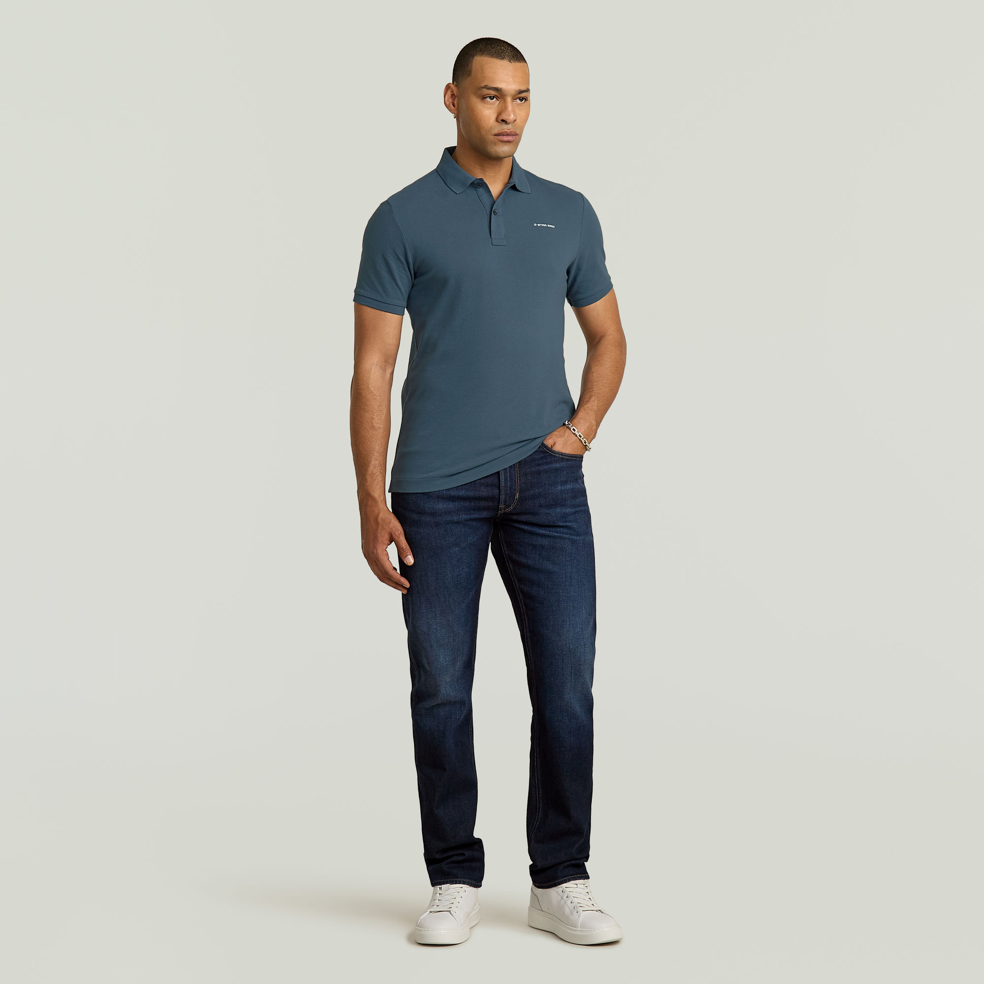 G-Star RAW Oluv Slim Polo Midden blauw Heren