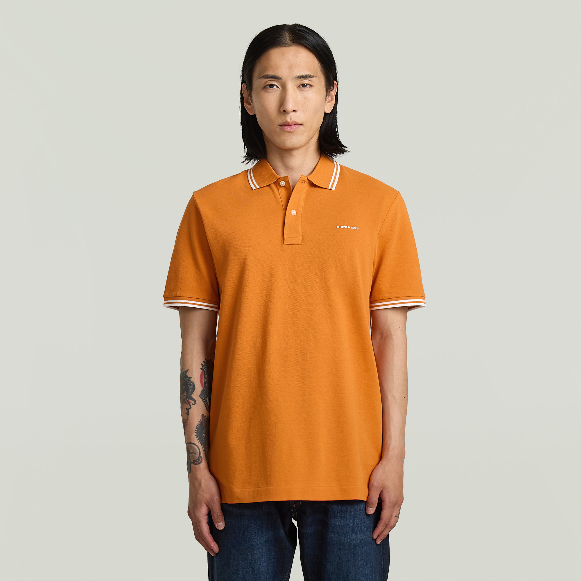

Chest Logo Striped Polo - Oranje - Heren