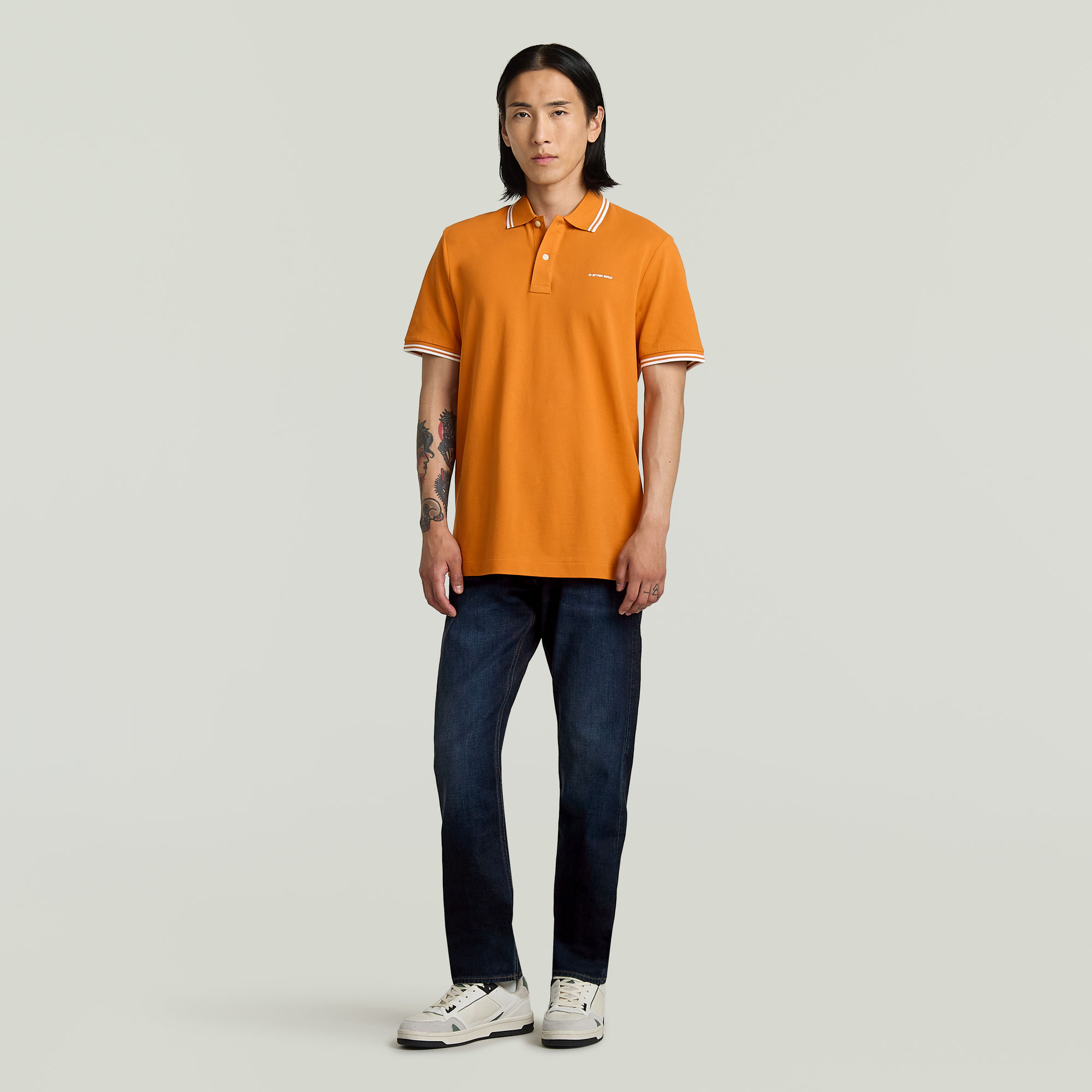 G-Star RAW Chest Logo Striped Polo Oranje Heren