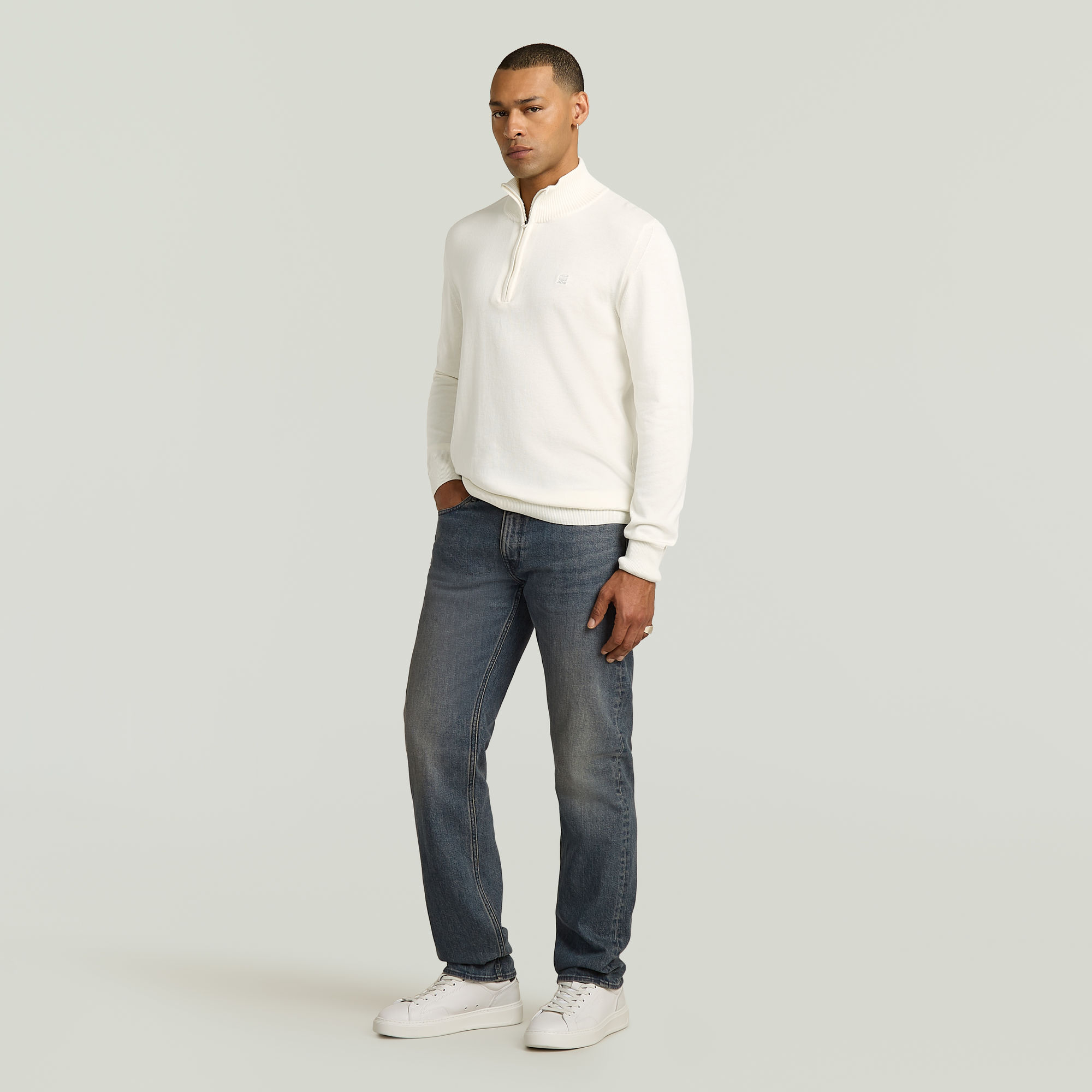 G-Star RAW Half Zip Knitted Sweater Beige Heren