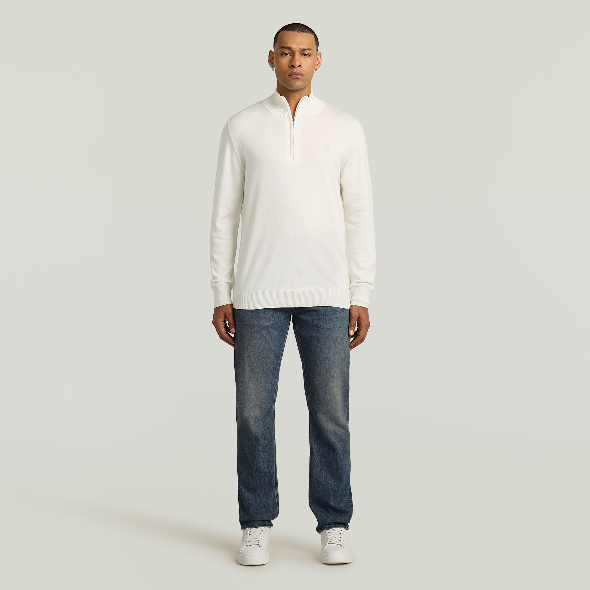 Thumbnail - Half Zip Knitted Sweater - Beige - Herren