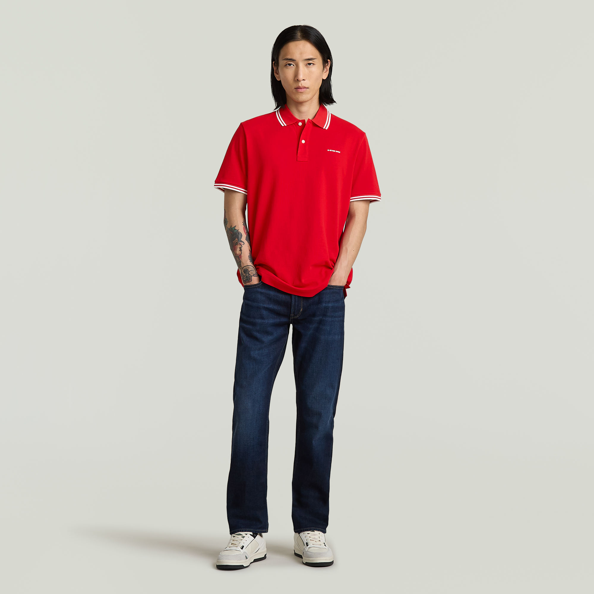 G-Star RAW Chest Logo Striped Polo Rood Heren