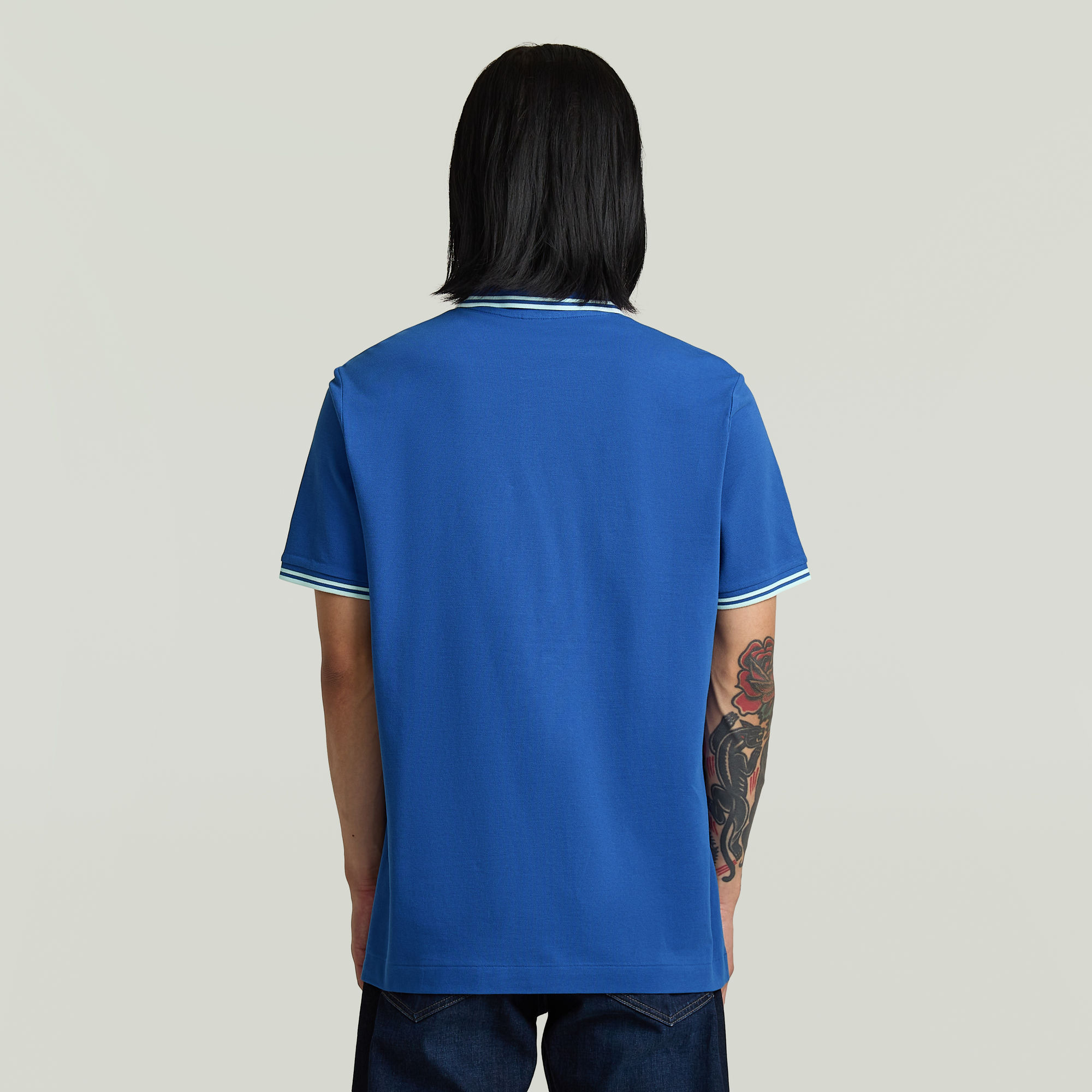 G-Star RAW Chest Logo Striped Polo Midden blauw Heren