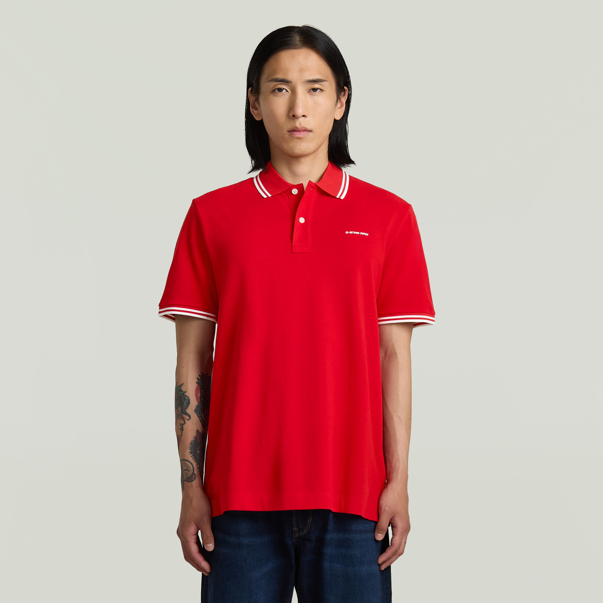 G-Star RAW Chest Logo Striped Polo Rood Heren