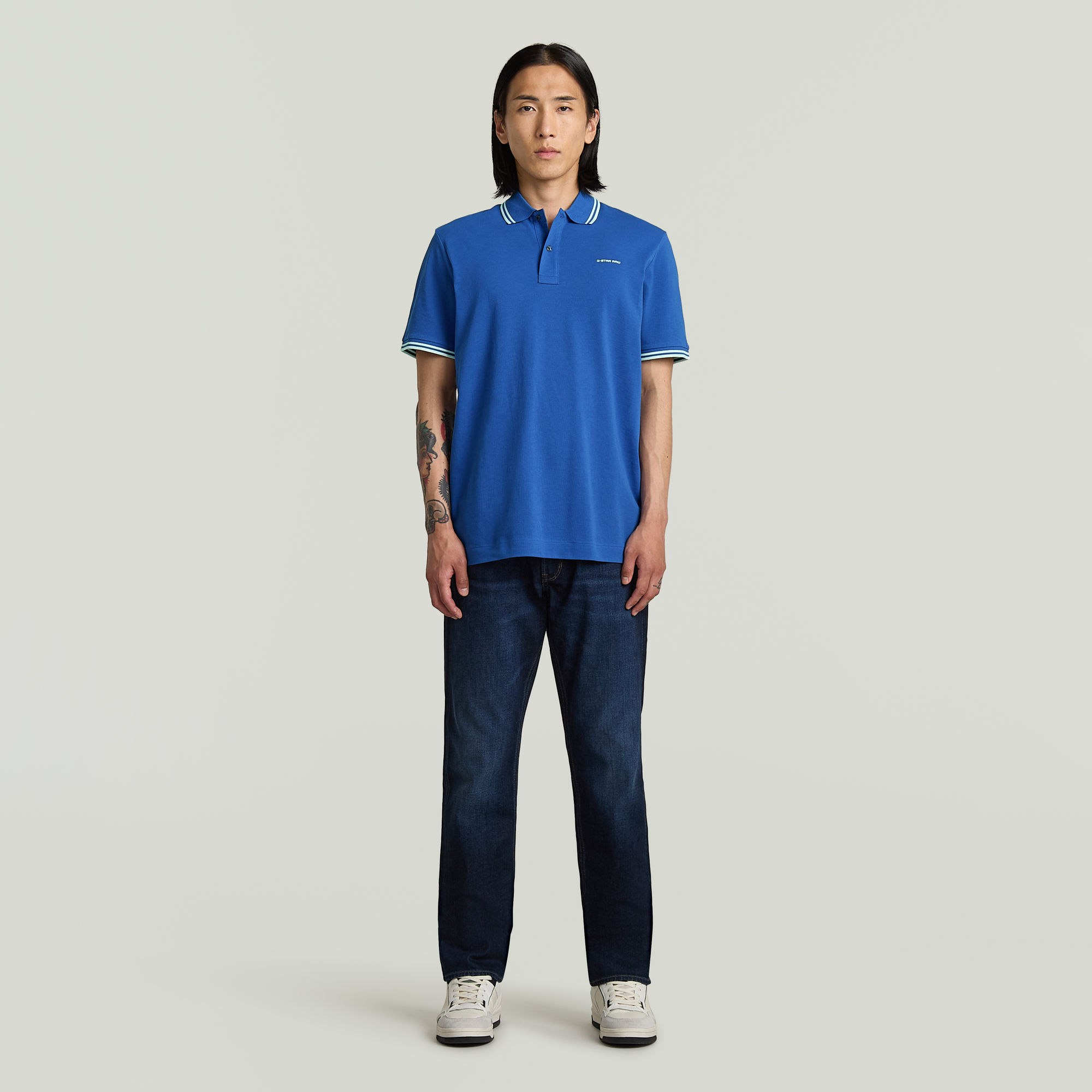 G-Star RAW Chest Logo Striped Polo Midden blauw Heren