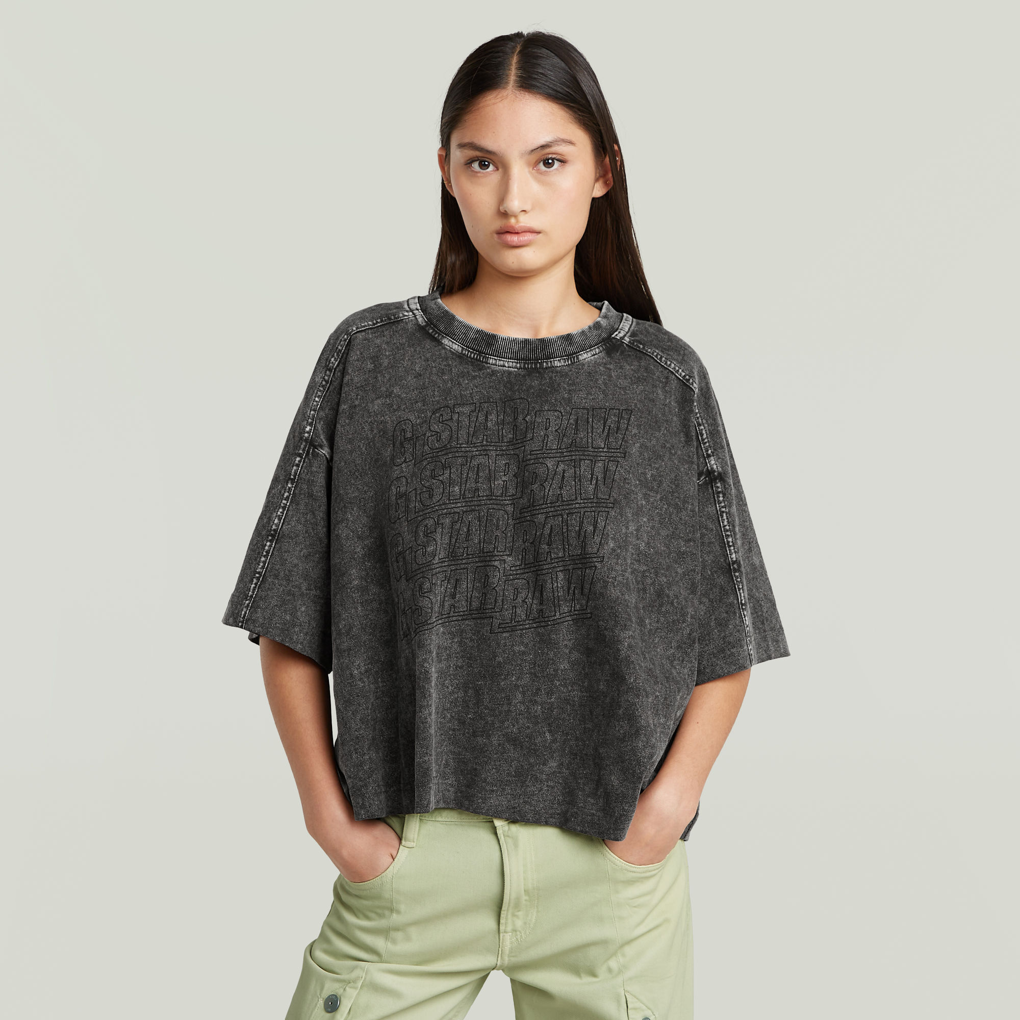 G-Star RAW Washed Multi Logo Oversized T-shirt Grijs Dames