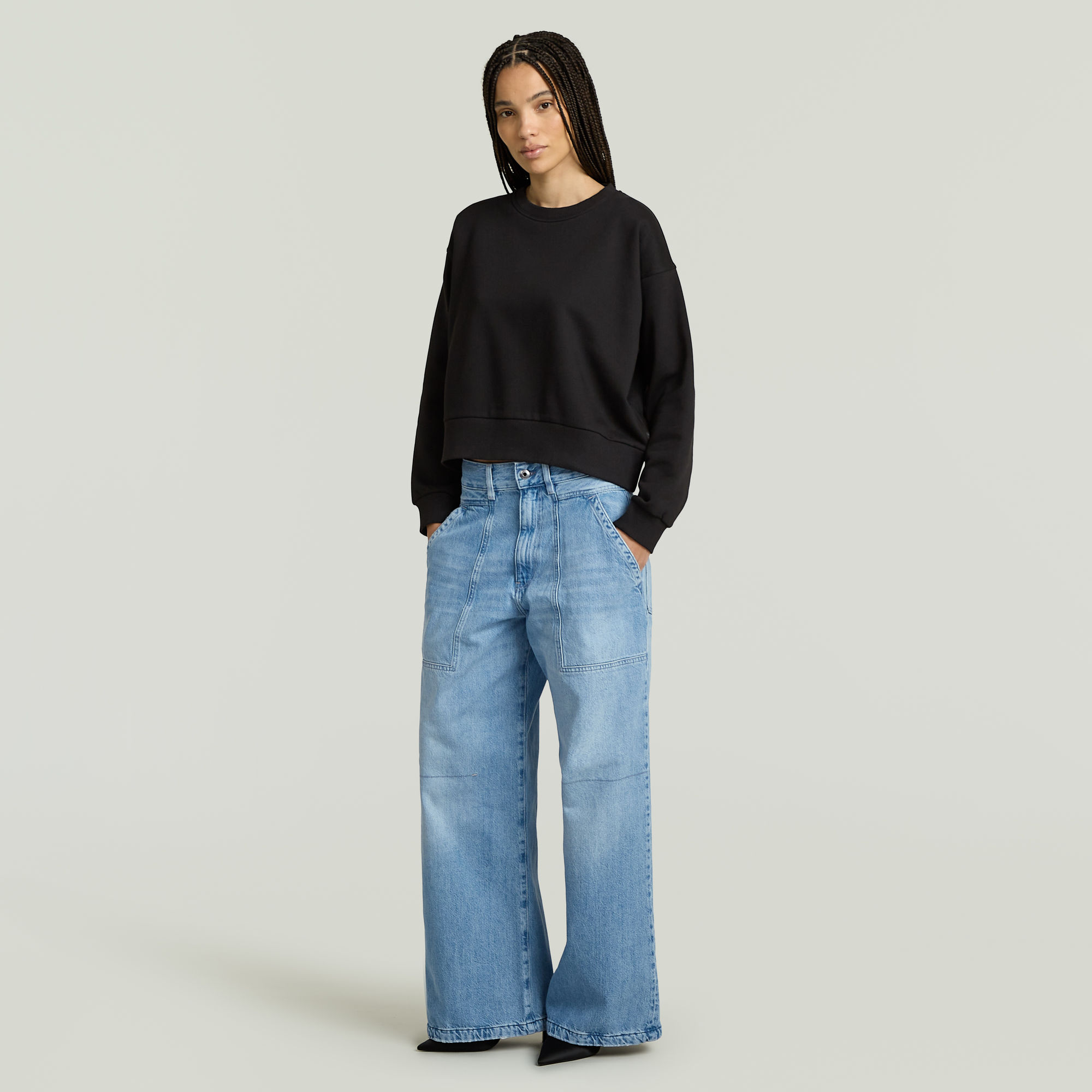 G-Star RAW Premium Core Cropped Loose Sweater Zwart Dames