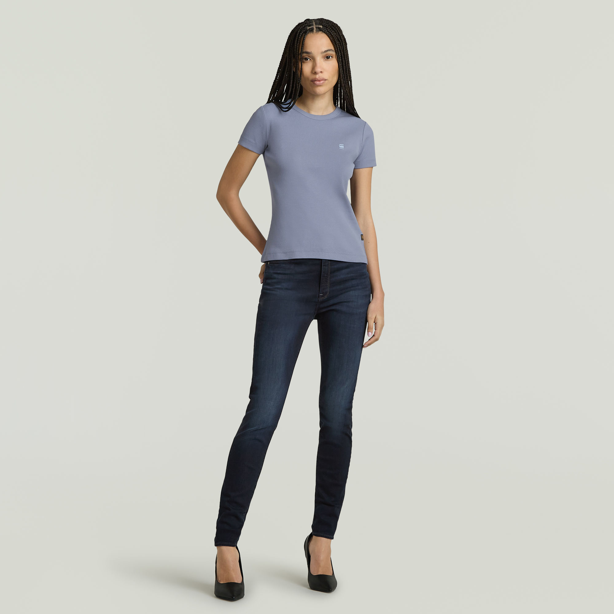 G-Star RAW Rib Cap Sleeve T-shirt Lichtblauw Dames